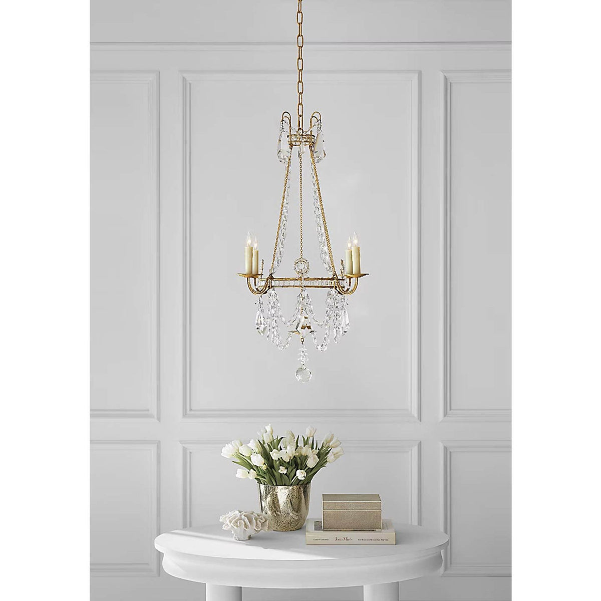 J. Randall Powers Sharon Small Chandelier in Gilded Iron with Crystal Trim W24" x H36"