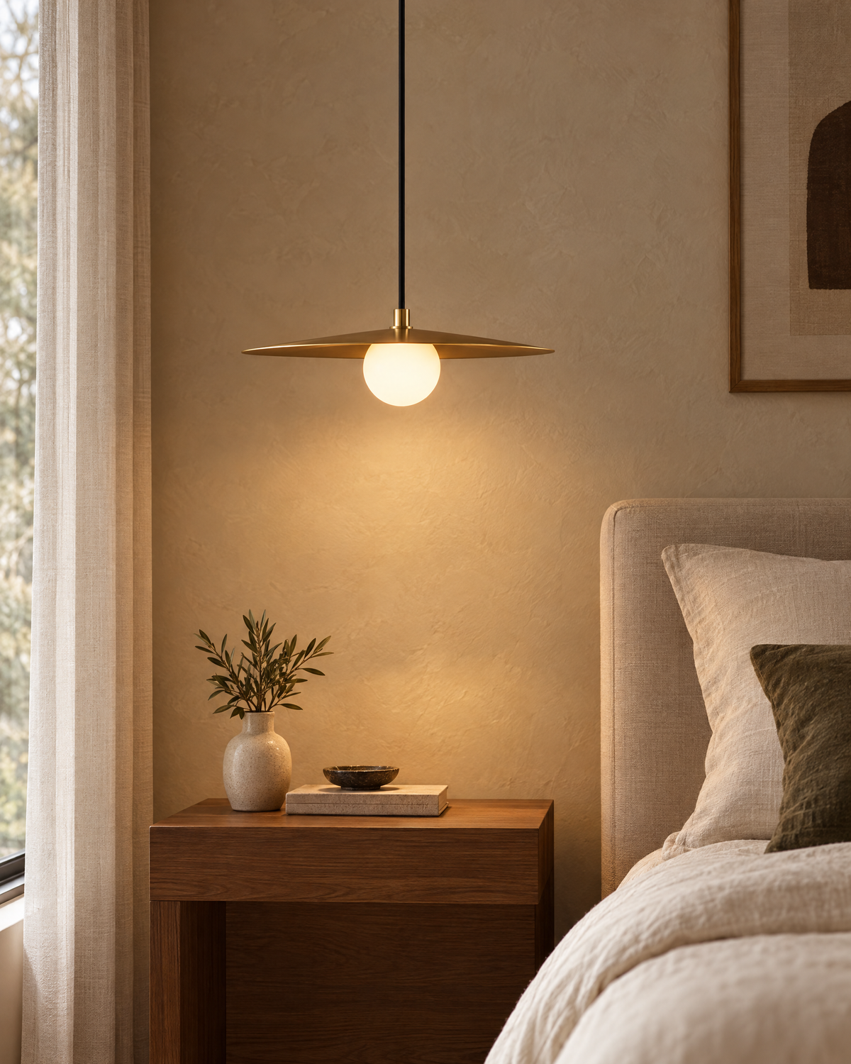 Pirlo pendant in aged brass, styled in a room