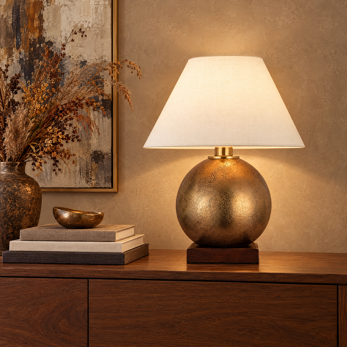 Ralph Lauren Hardwick table lamp on a walnut console