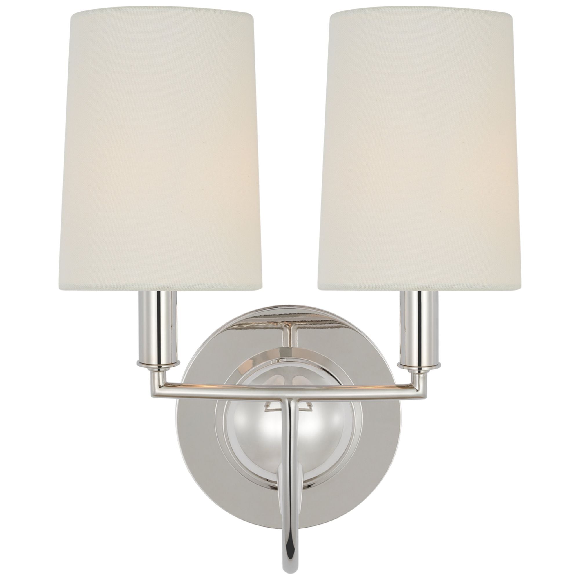 Thomas O'Brien Elkins Double Sconce in Polished Nickel with Linen Shades Wall Light W10" x H13.25"