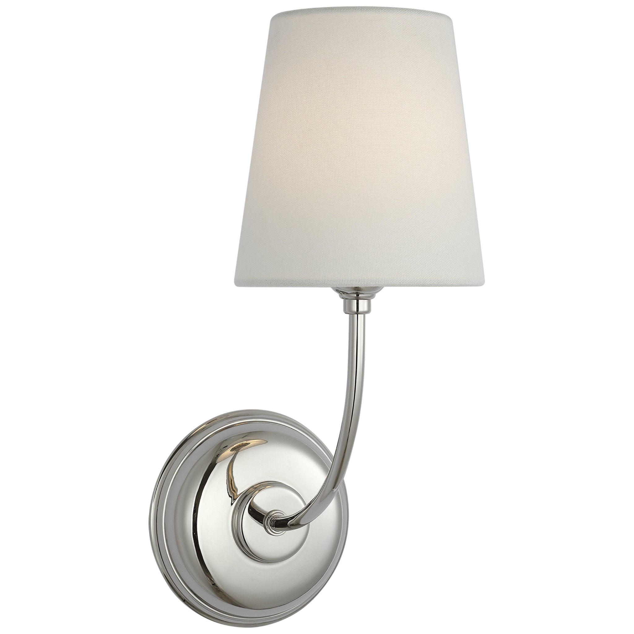 Thomas O'Brien Vendome 16" Cordless Single Sconce in Polished Nickel with Linen Shade Wall Light W6.5" x H15.5"