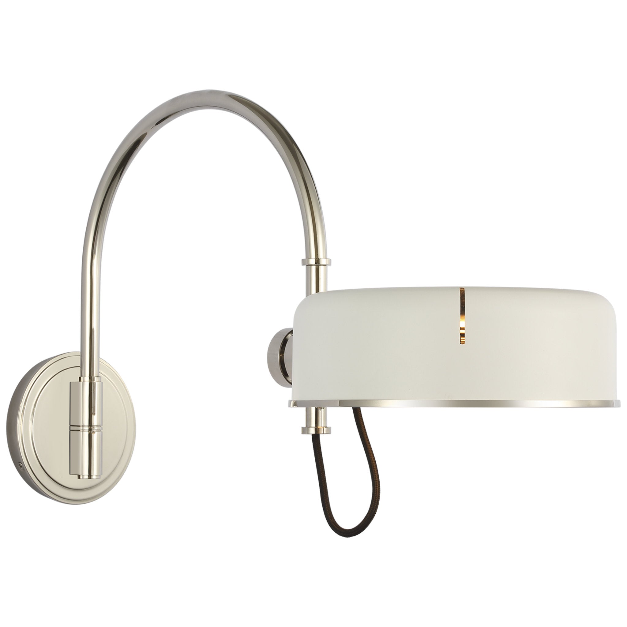 Thomas O'Brien Oso 13" Articulating Arc Wall Light in Polished Nickel with Matte White Shade W9" x H13"