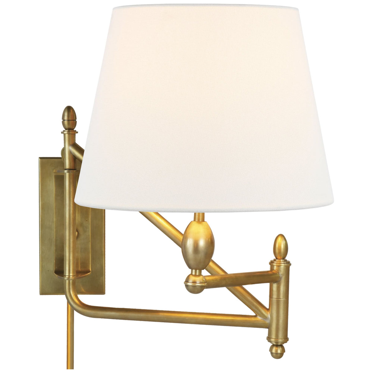Thomas O'Brien Paulo Small Bracket Light in Hand-Rubbed Antique Brass with Linen Shade W11" x H16" x E15 - 26"