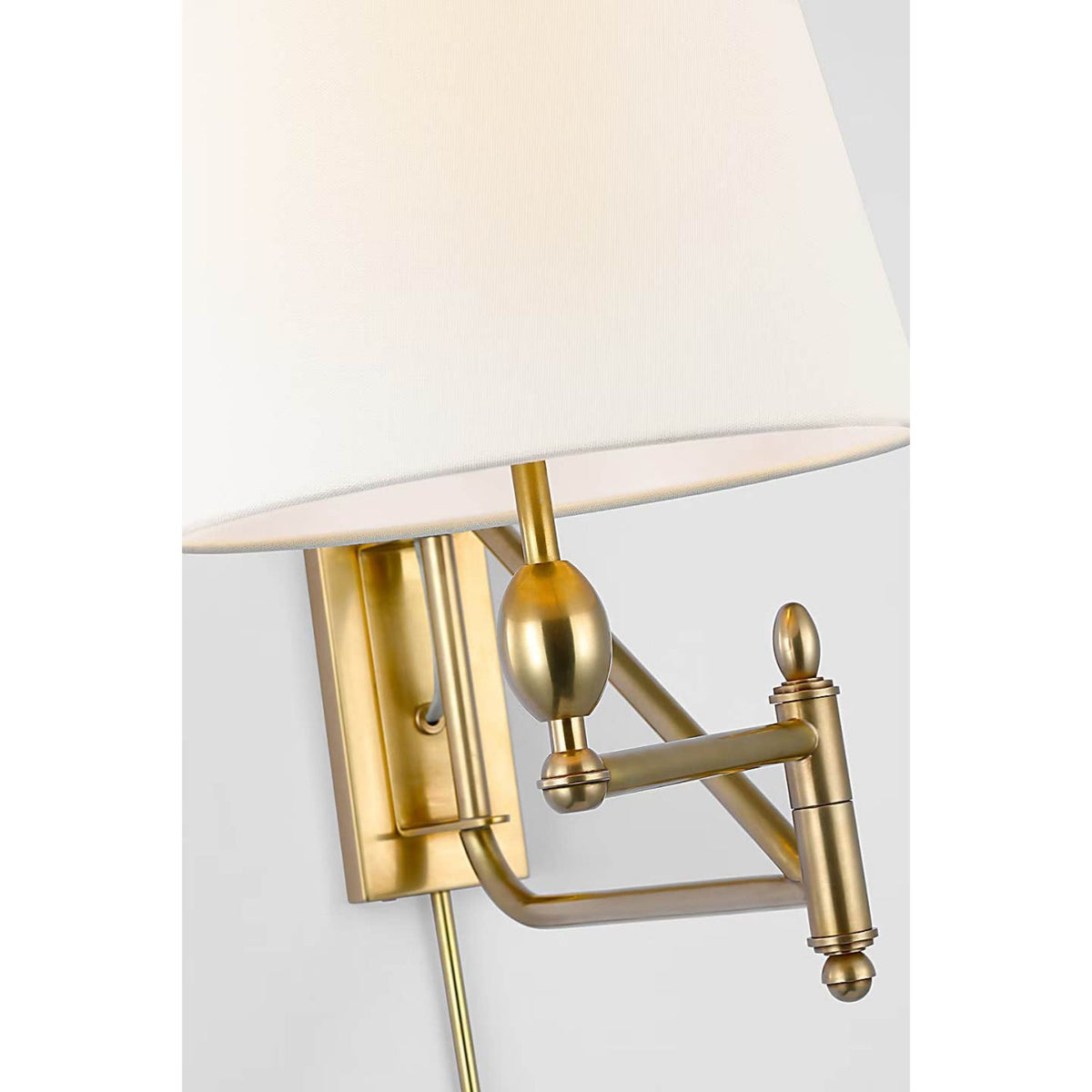 Thomas O'Brien Paulo Small Bracket Light in Hand-Rubbed Antique Brass with Linen Shade W11" x H16" x E15 - 26"