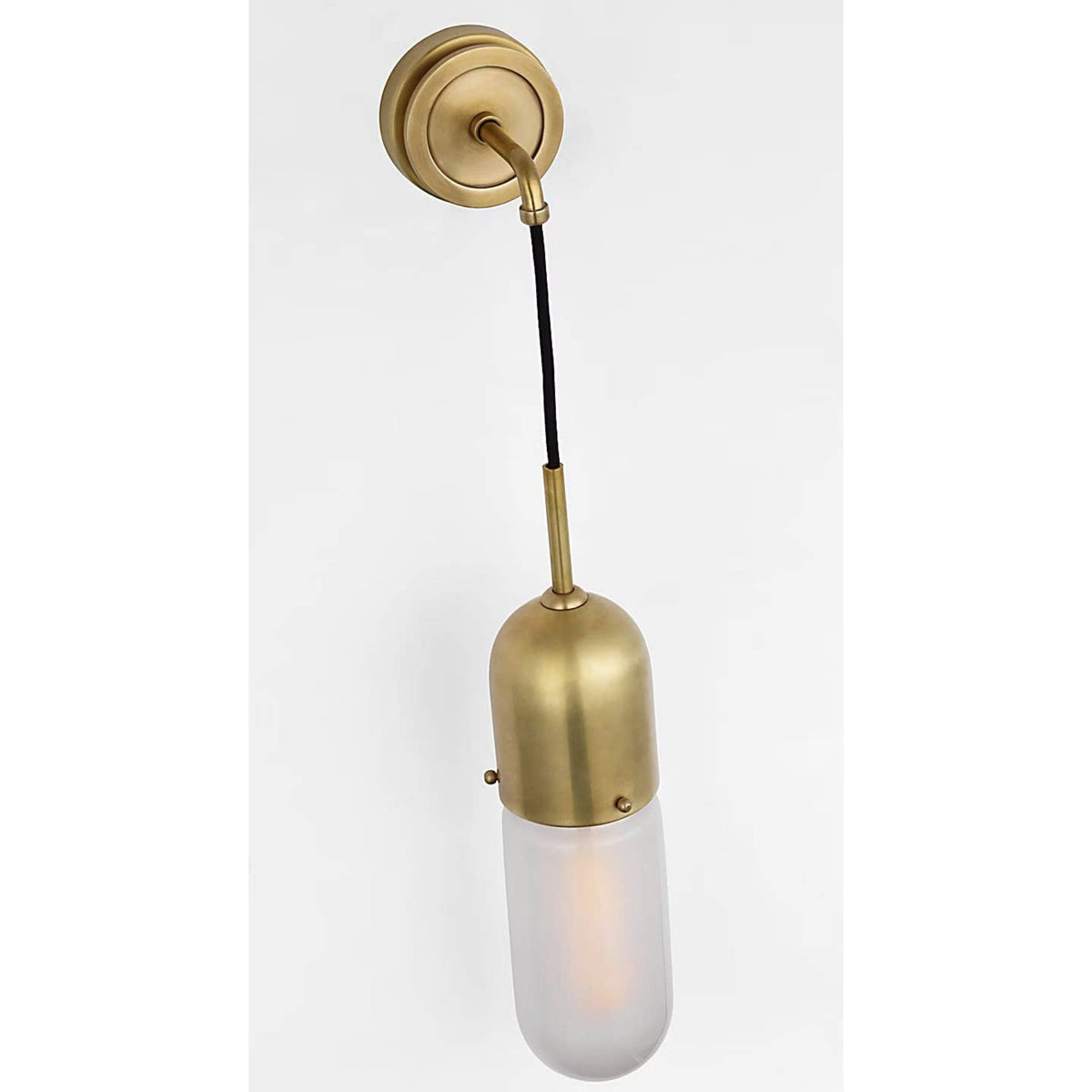 Thomas O'Brien Junio Wall Light in Hand-Rubbed Antique Brass with Frosted Glass W4.25" x H26" x E6.75"