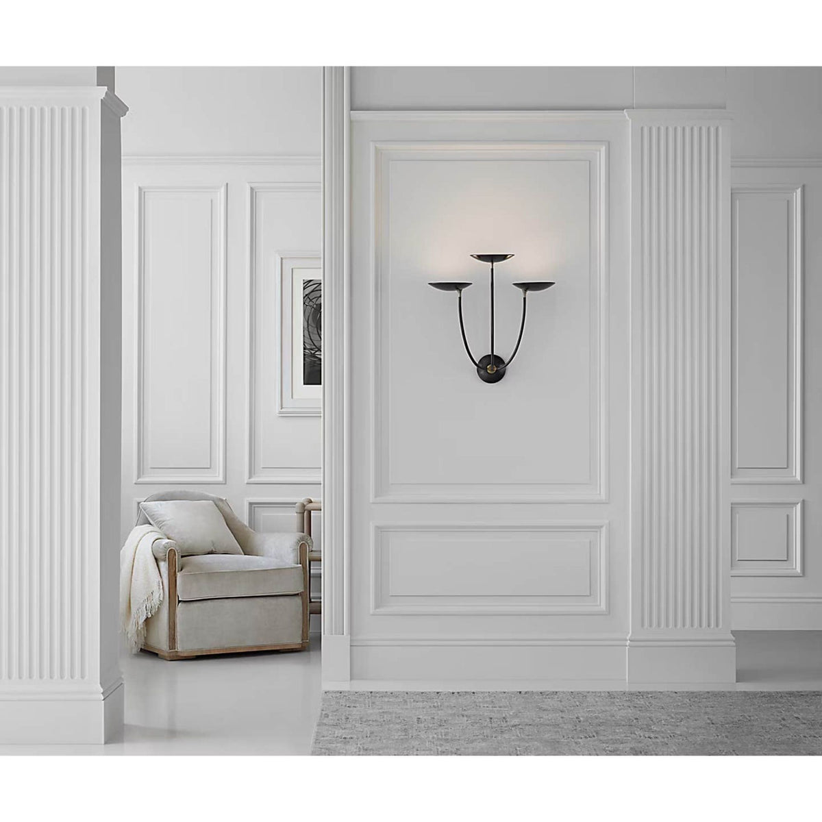 Thomas O'Brien Keira Large Triple Sconce in Bronze and Hand-Rubbed Antique Brass W22" x H23" x E13.25"