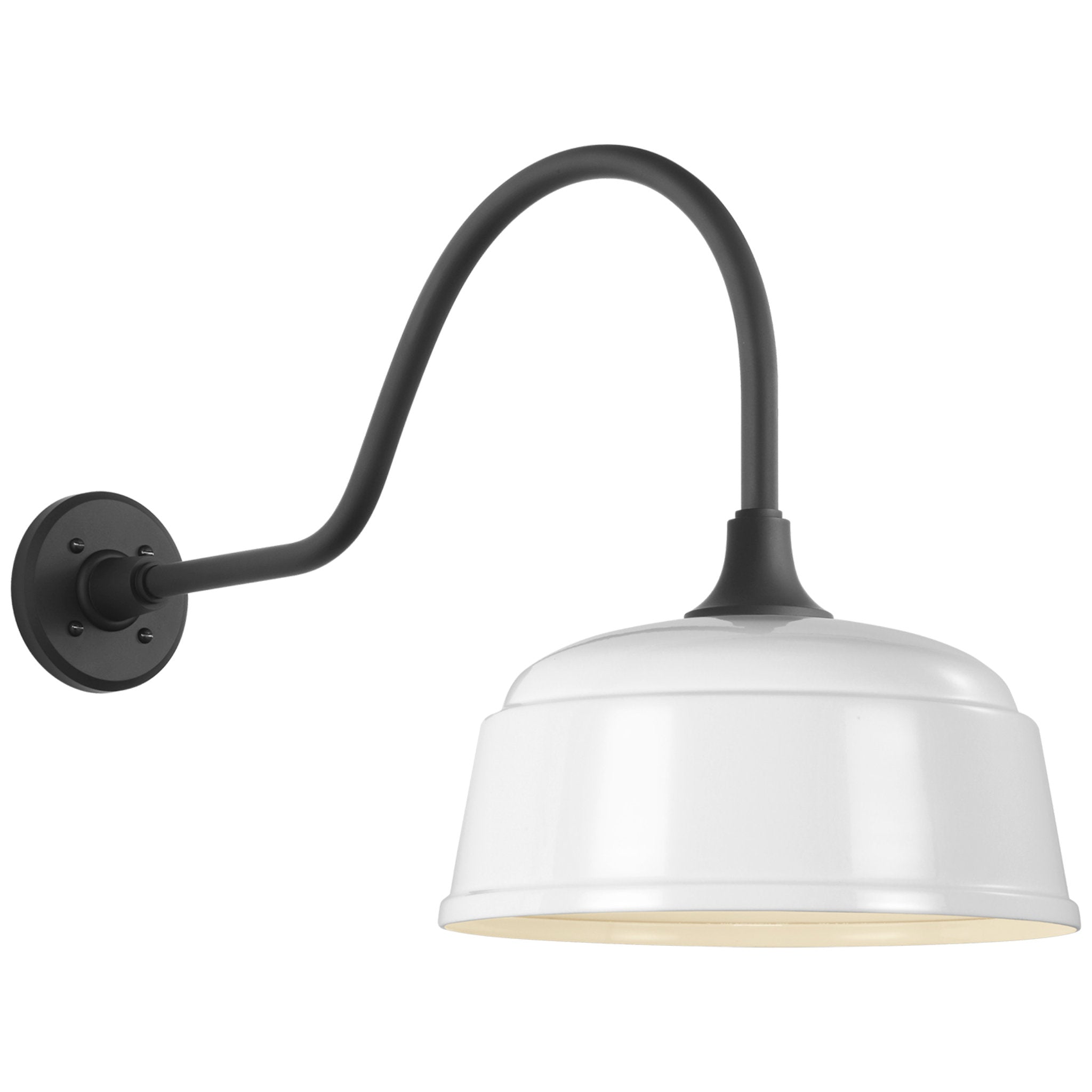 Thomas O'Brien Academy 23" Flynn Barn Light in Matte Black with 12.5" White Rockhouse Shade Outdoor Lighting W12.5" x H16.5"