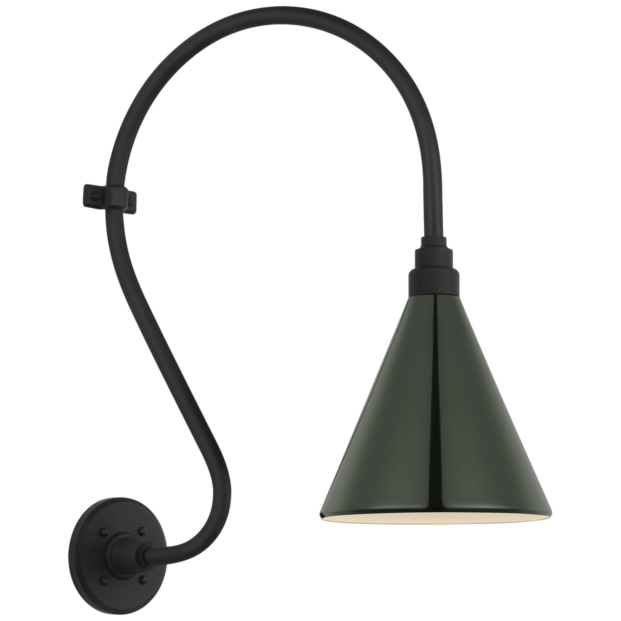 Thomas O'Brien Academy 15" Larrabee Barn Light in Matte Black with 9" Green Conical Savannah Shade Outdoor Lighting W9" x H24"