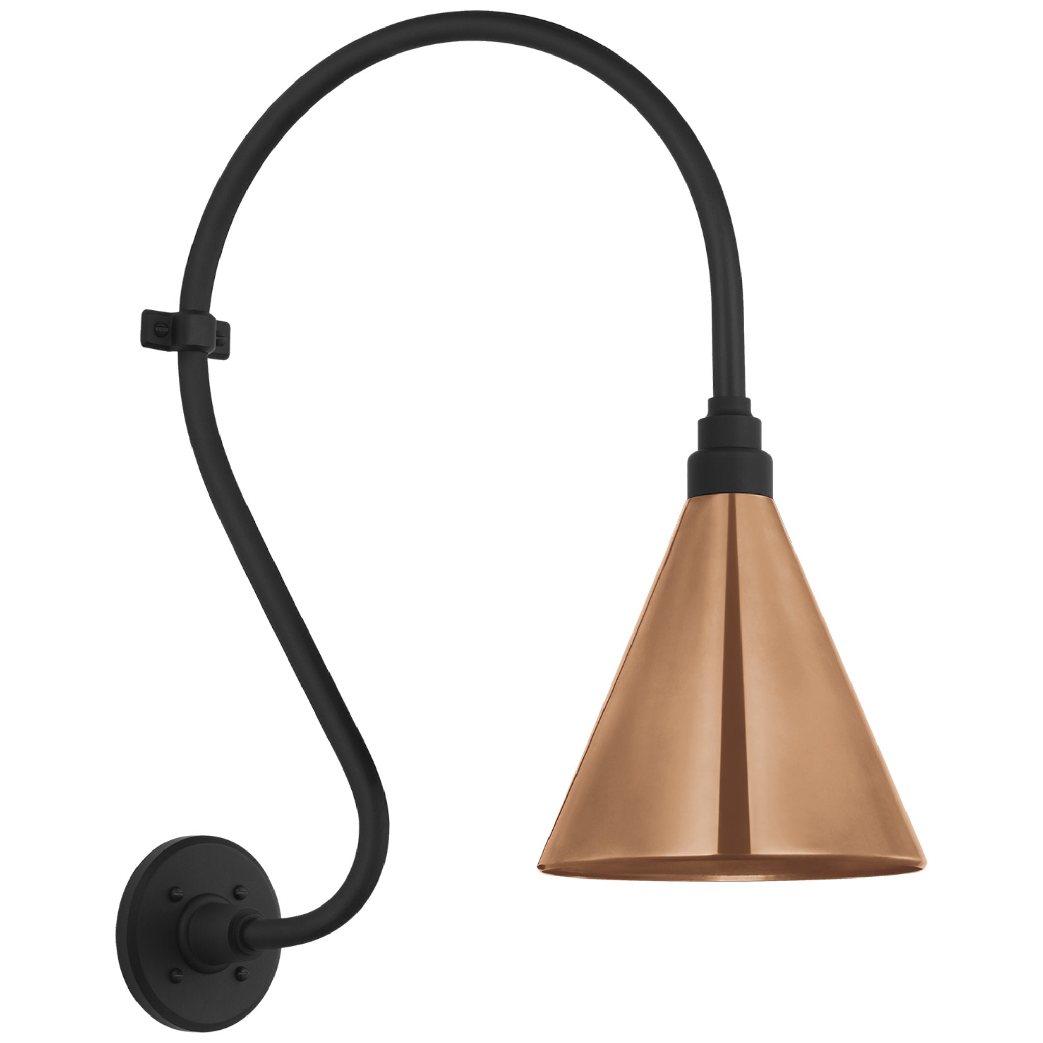 Thomas O'Brien Academy 15" Larrabee Barn Light in Matte Black with 9" Soft Copper Conical Savannah Shade Outdoor Lighting W9" x H24"