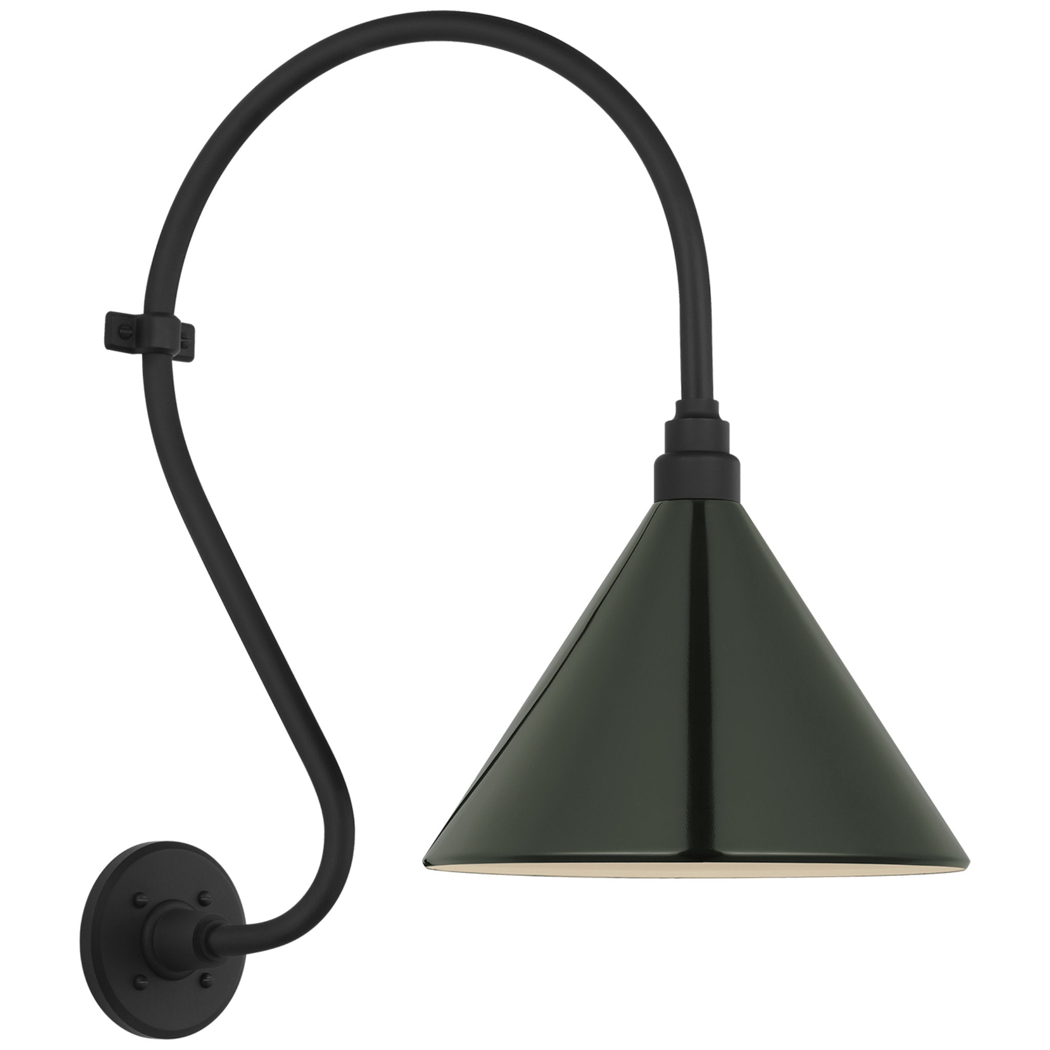 Thomas O'Brien Academy 15" Larrabee Barn Light in Matte Black with 12.5" Green Conical Savannah Shade Outdoor Lighting W12.5" x H24"