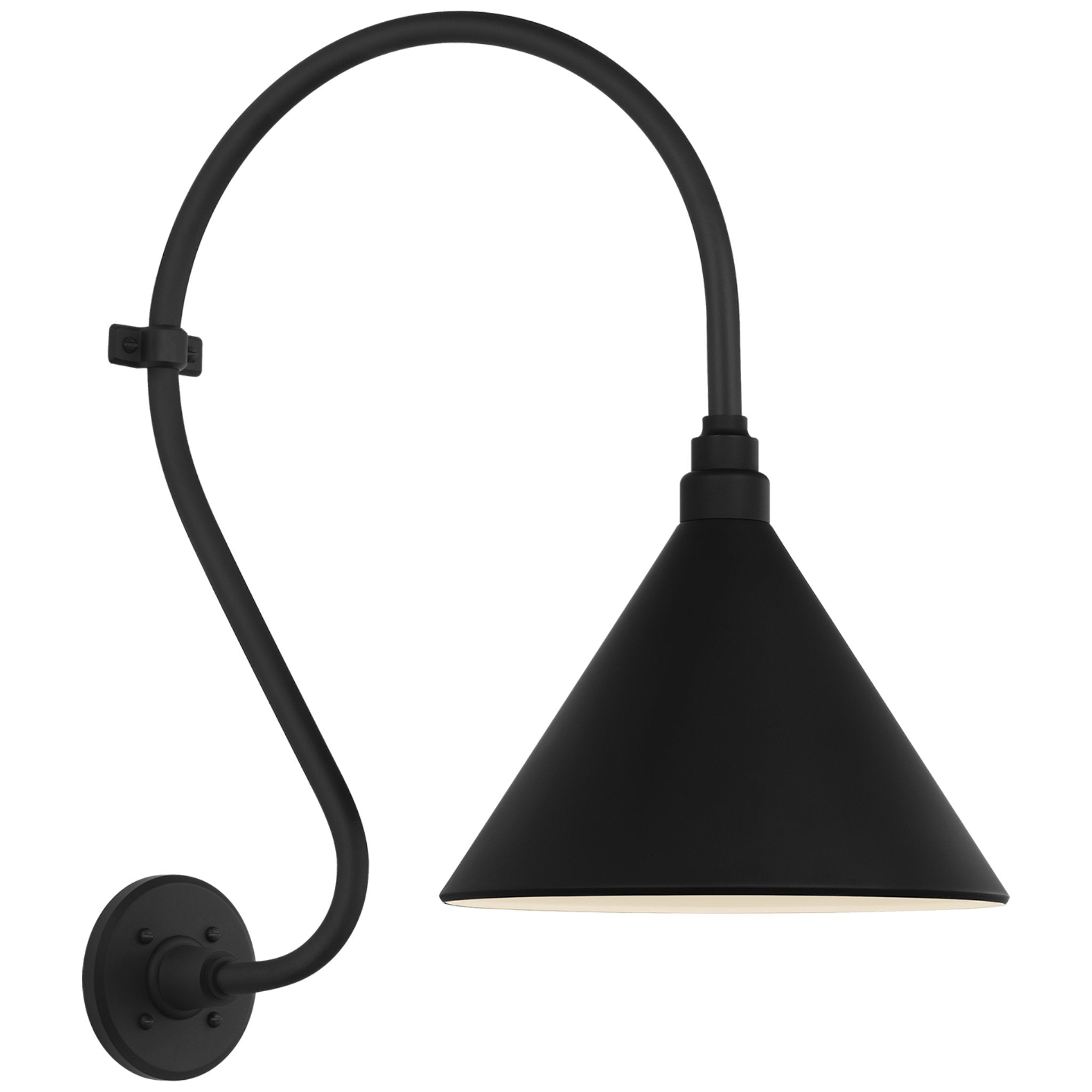 Thomas O'Brien Academy 15" Larrabee Barn Light in Matte Black with 12.5" Conical Savannah Shade Outdoor Lighting W12.5" x H24"