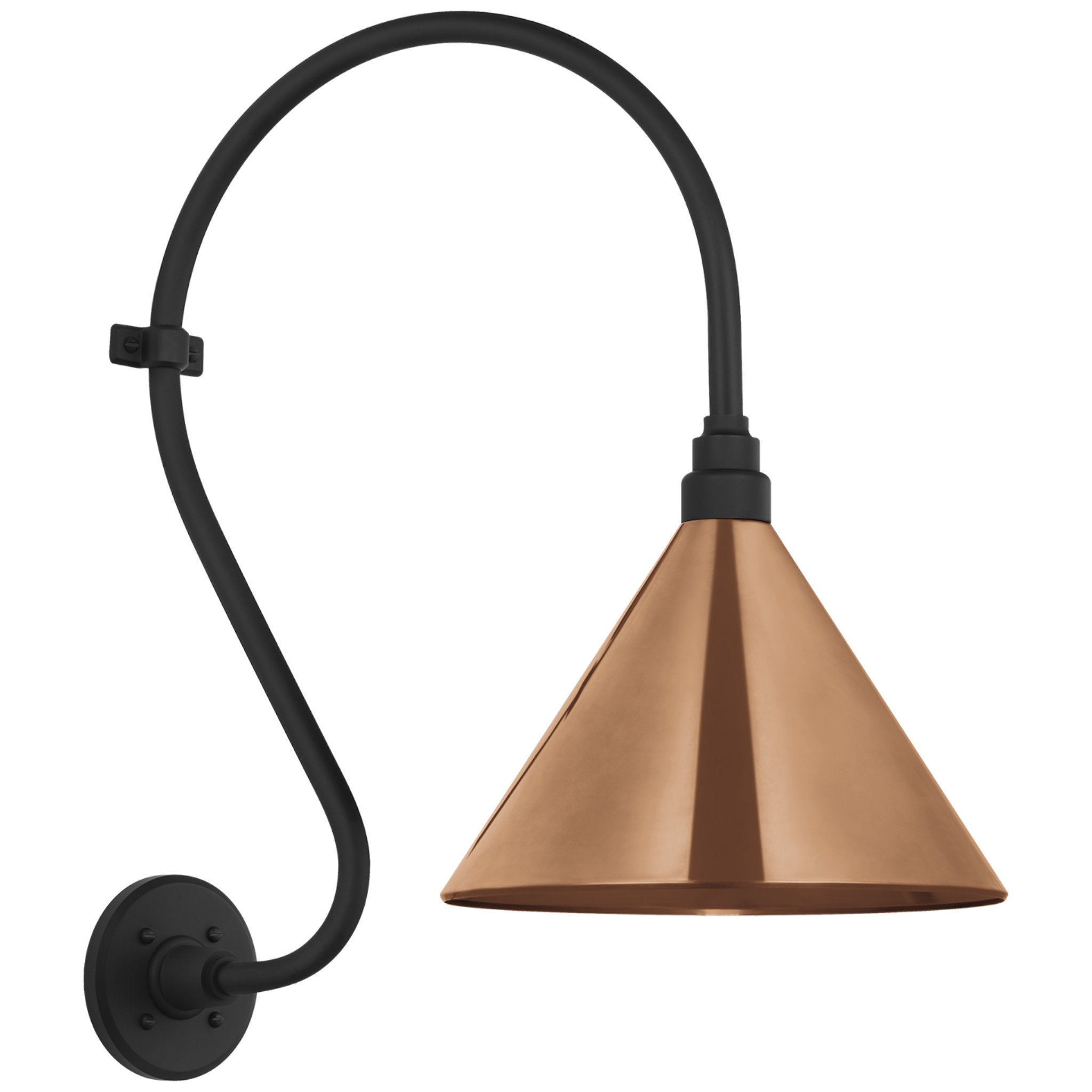Thomas O'Brien Academy 15" Larrabee Barn Light in Matte Black with 12.5" Soft Copper Conical Savannah Shade Outdoor Lighting W12.5" x H24"