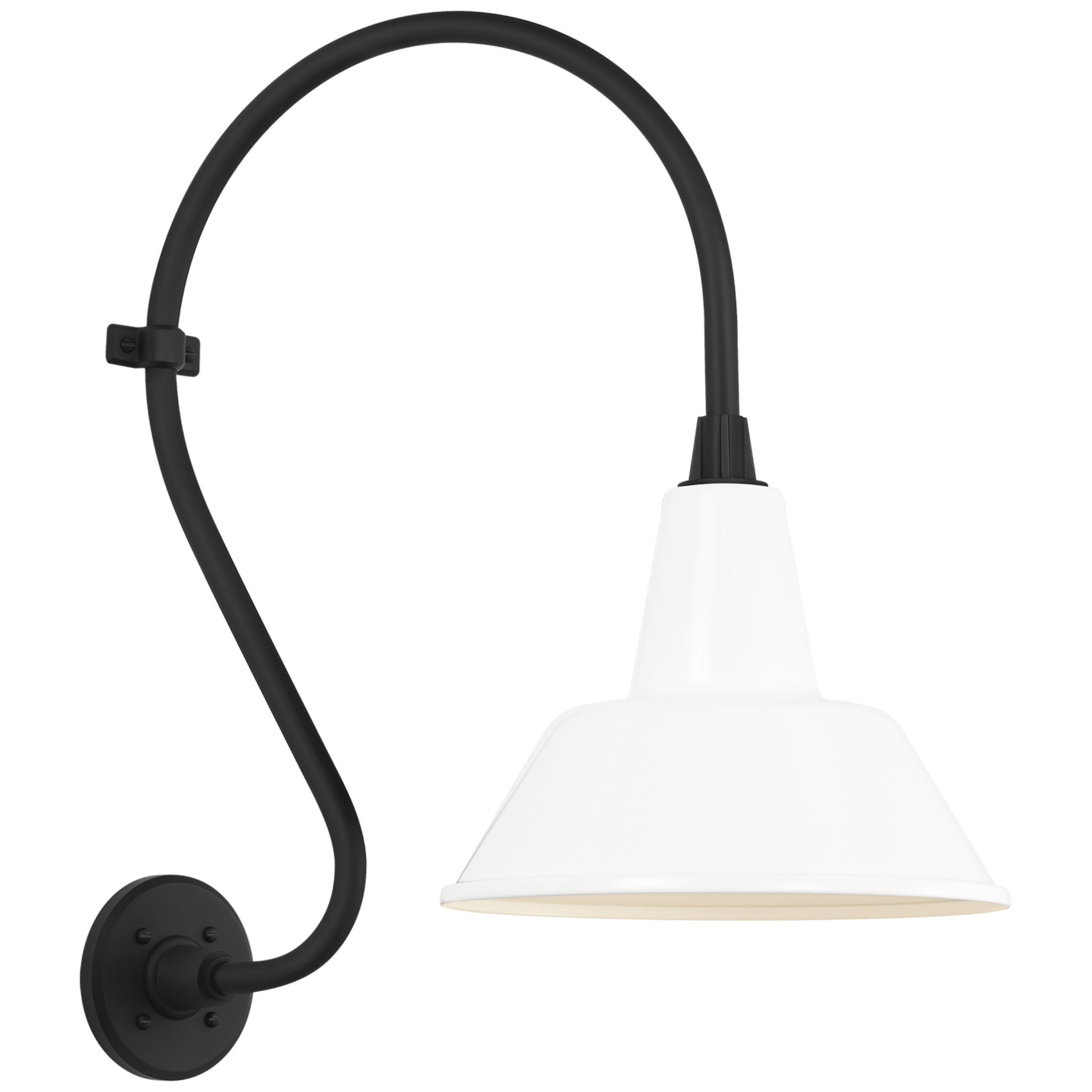Thomas O'Brien Academy 15" Larrabee Barn Light in Matte Black with 12.5" White Bowers Shade Outdoor Lighting W12.5" x H24"