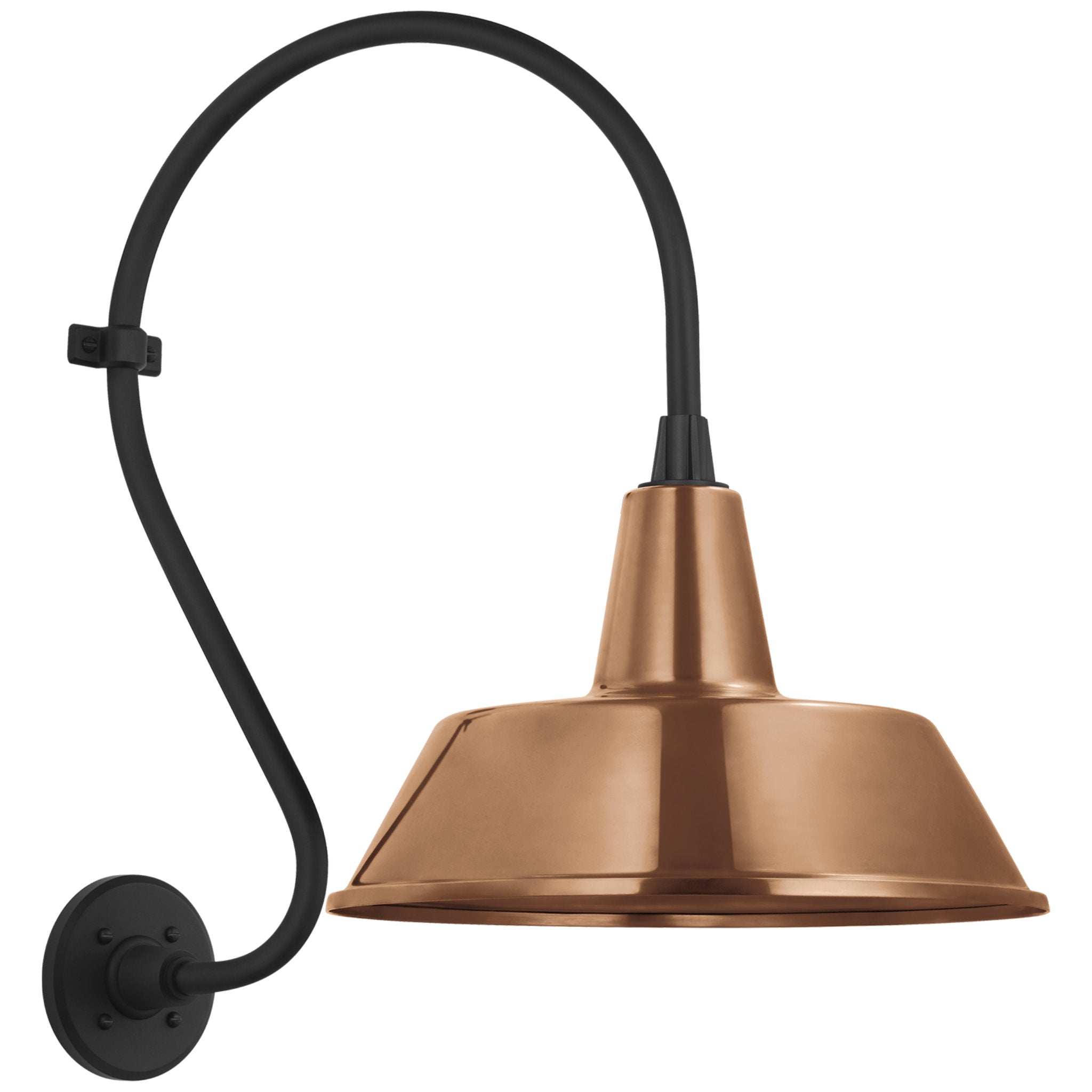 Thomas O'Brien Academy 15" Larrabee Barn Light in Matte Black with 16" Soft Copper Bowers Shade Outdoor Lighting W16" x H24"