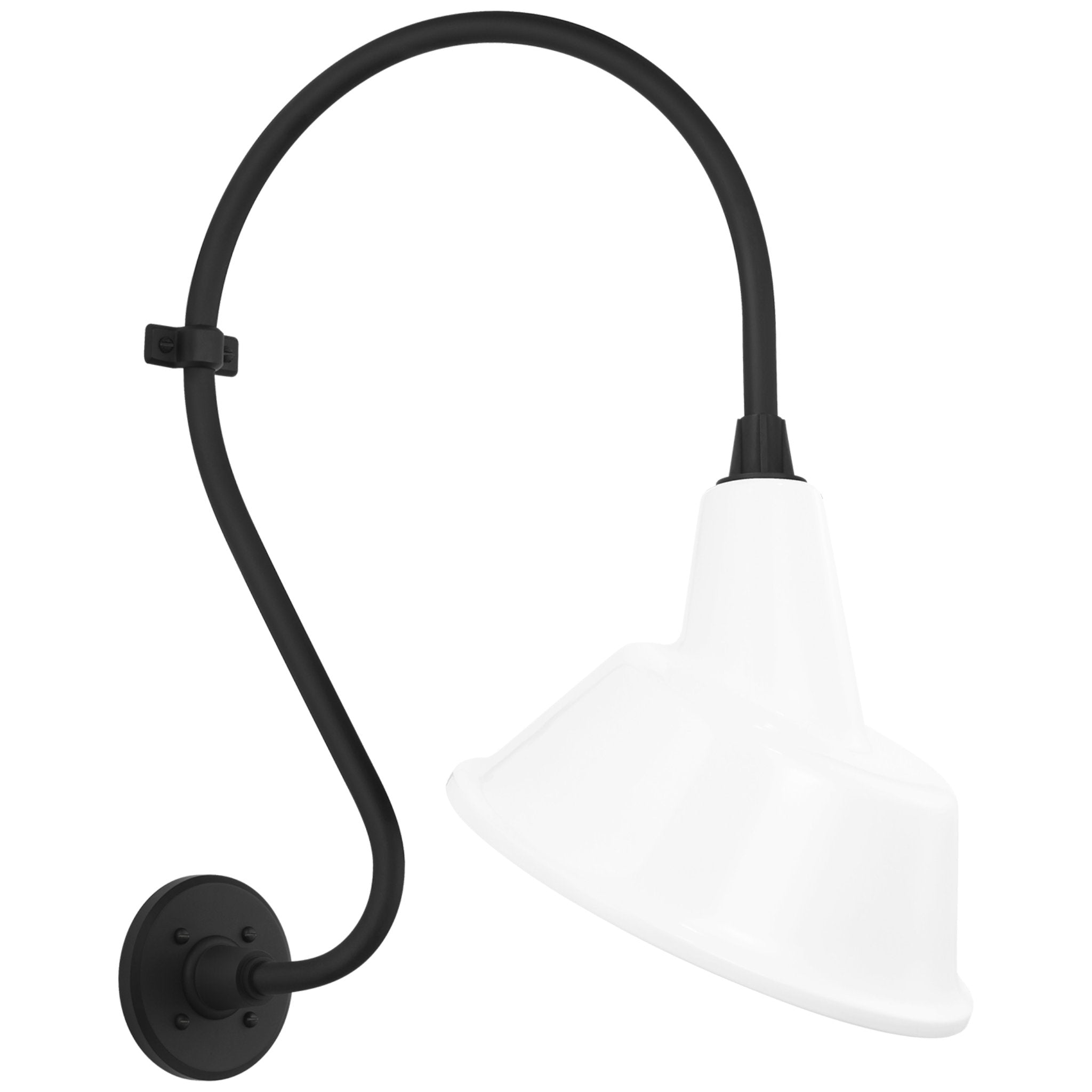 Thomas O'Brien Academy 15" Larrabee Barn Light in Matte Black with 12.5" White Tilted Bowers Shade Outdoor Lighting W12.5" x H24"