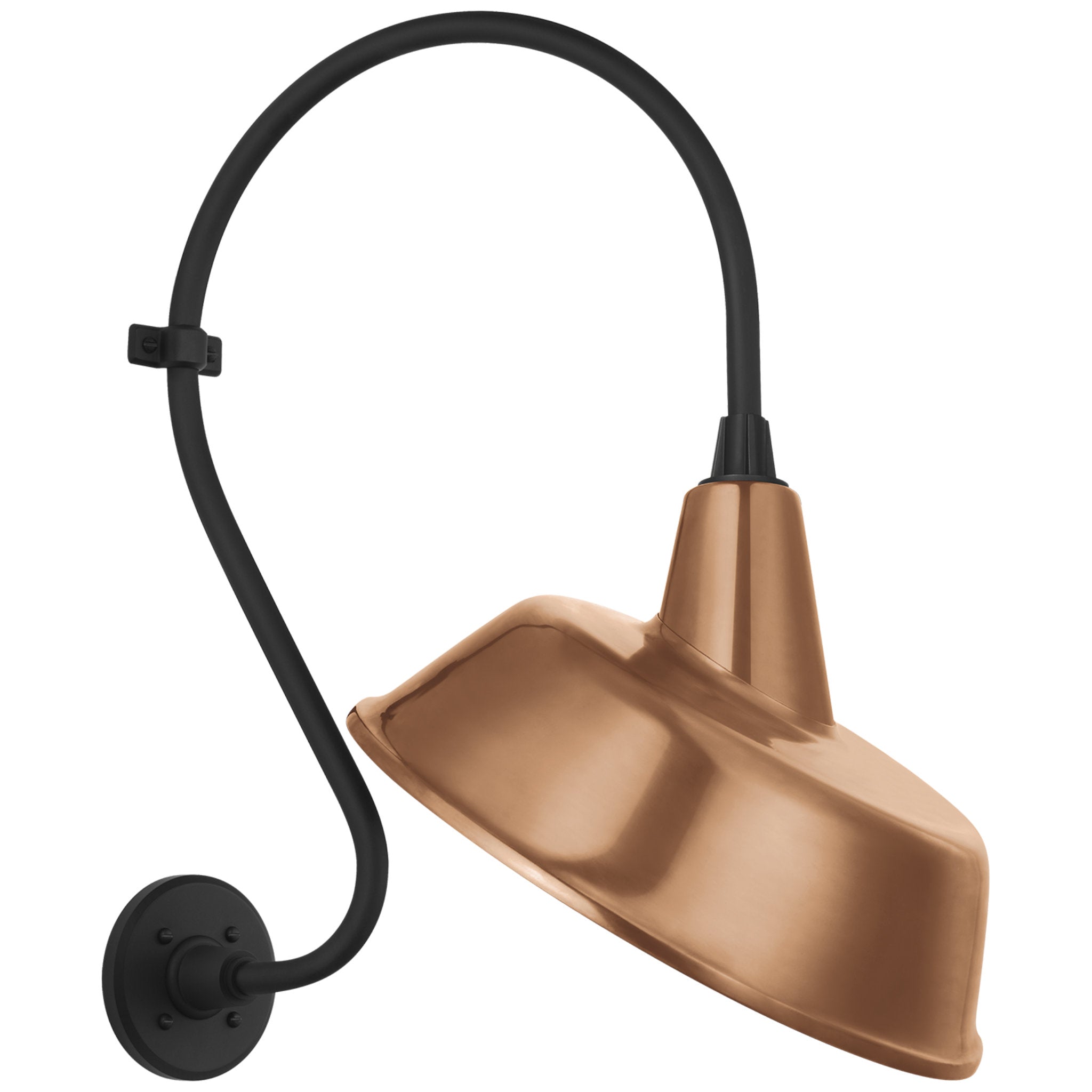 Thomas O'Brien Academy 15" Larrabee Barn Light in Matte Black with 16" Soft Copper Tilted Bowers Shade Outdoor Lighting W16" x H24.25"