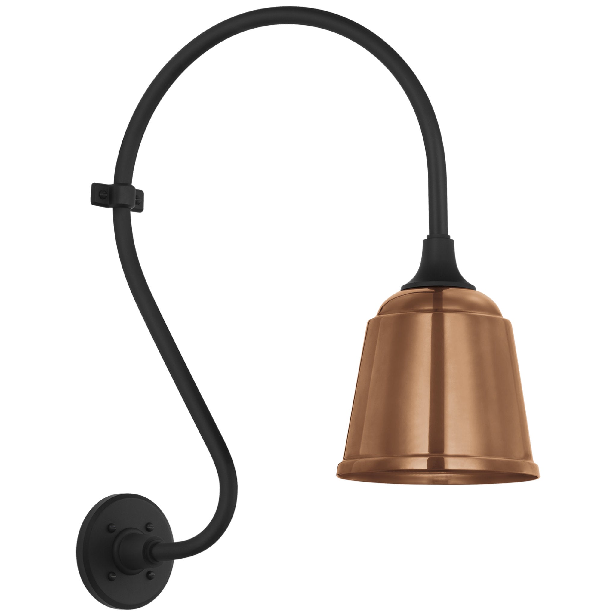 Thomas O'Brien Academy 15" Larrabee Barn Light in Matte Black with 8" Soft Copper Rockhouse Shade Outdoor Lighting W8" x H24"
