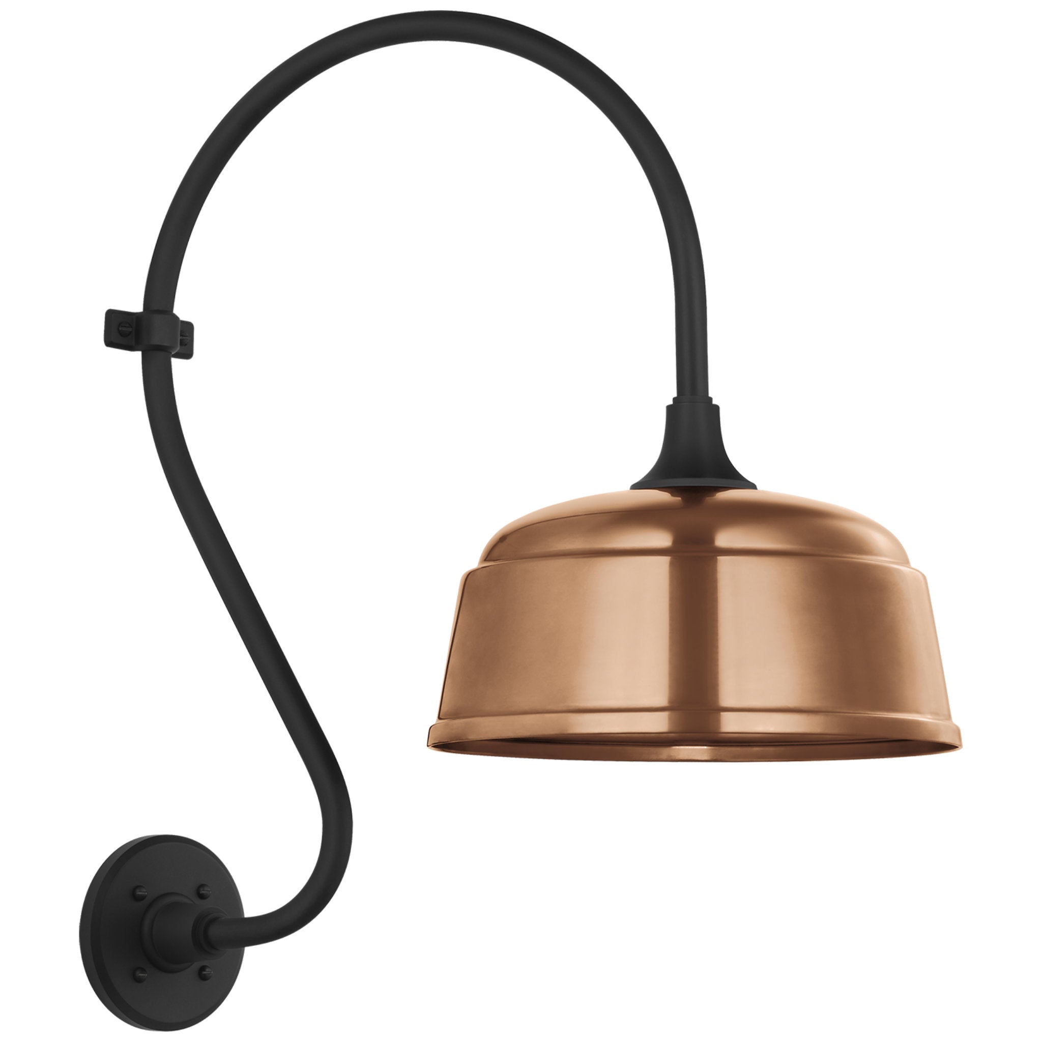 Thomas O'Brien Academy 15" Larrabee Barn Light in Matte Black with 12.5" Soft Copper Rockhouse Shade Outdoor Lighting W12.5" x H24"