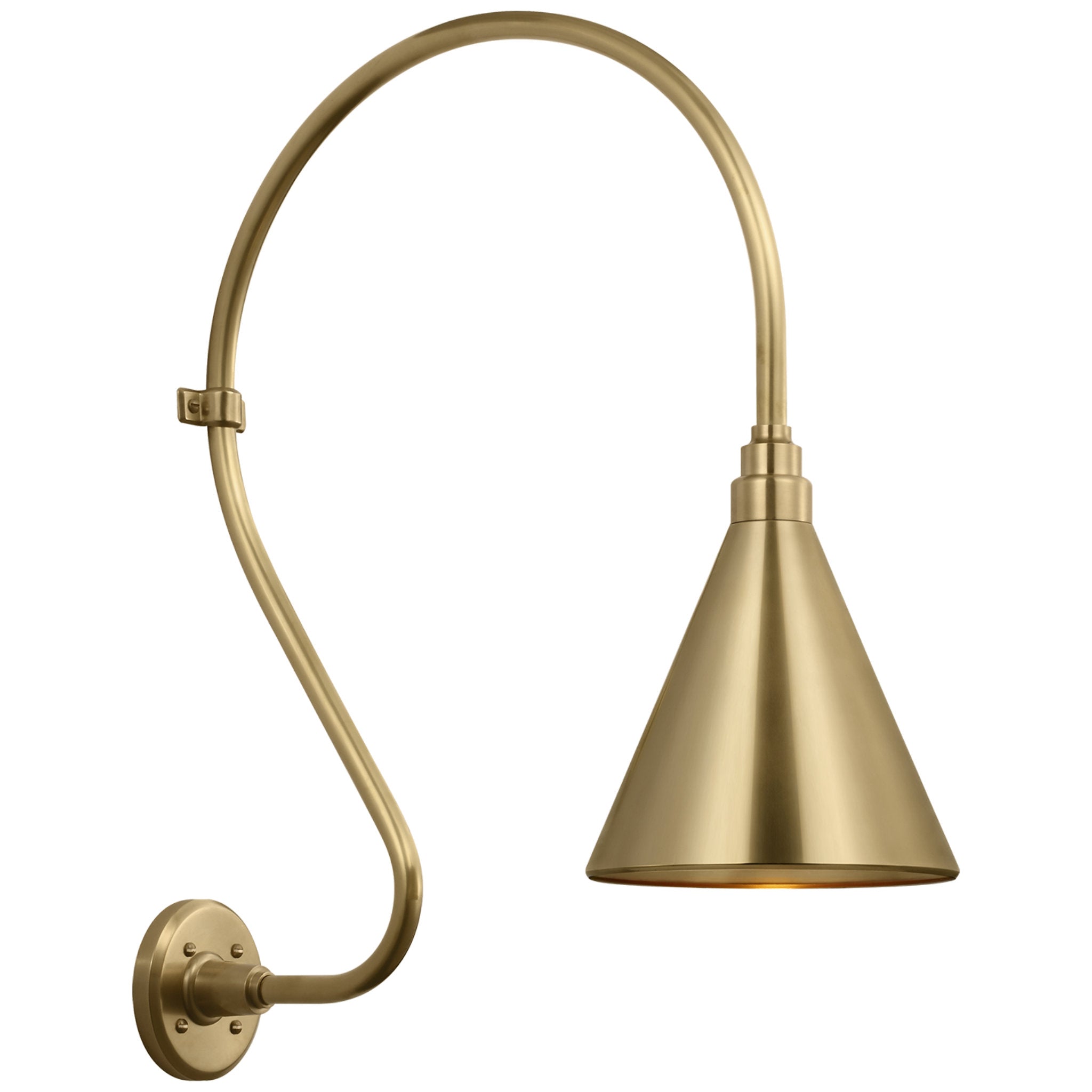 Thomas O'Brien Academy 18" Larrabee Barn Light in Hand-Rubbed Antique Brass with 9" Conical Savannah Shade Outdoor Lighting W9" x H27"