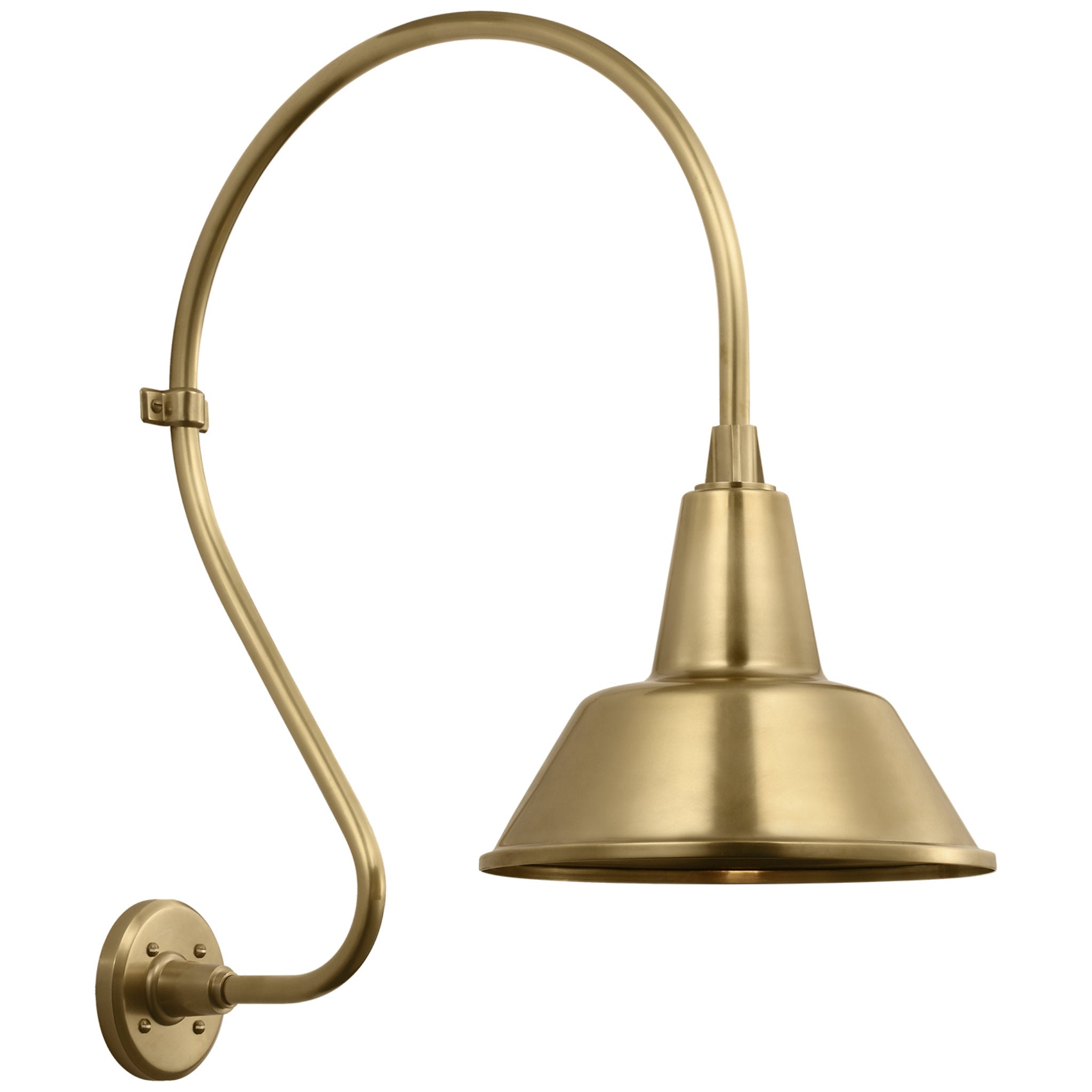 Thomas O'Brien Academy 18" Larrabee Barn Light in Hand-Rubbed Antique Brass with 12.5" Bowers Shade Outdoor Lighting W12.5" x H27"