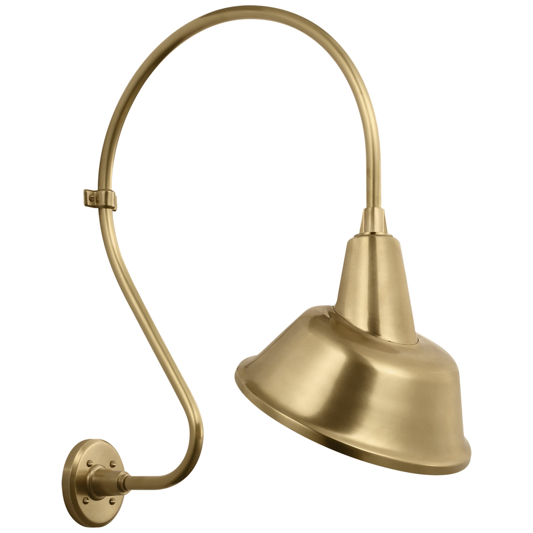 Thomas O'Brien Academy 18" Larrabee Barn Light in Hand-Rubbed Antique Brass with 12.5" Tilted Bowers Shade Outdoor Lighting W12.5" x H27"