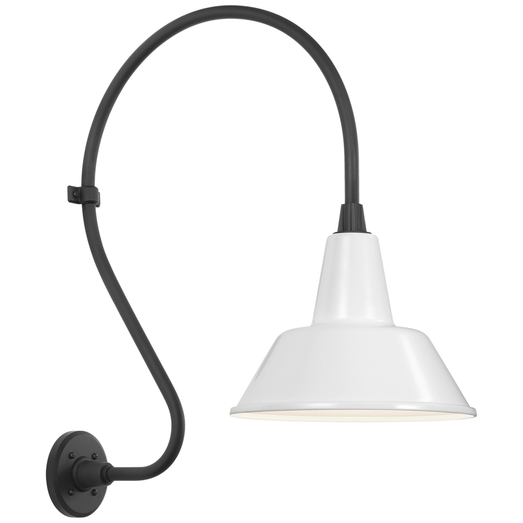 Thomas O'Brien Academy 18" Larrabee Barn Light in Matte Black with 12.5" White Bowers Shade Outdoor Lighting W12.5" x H27"
