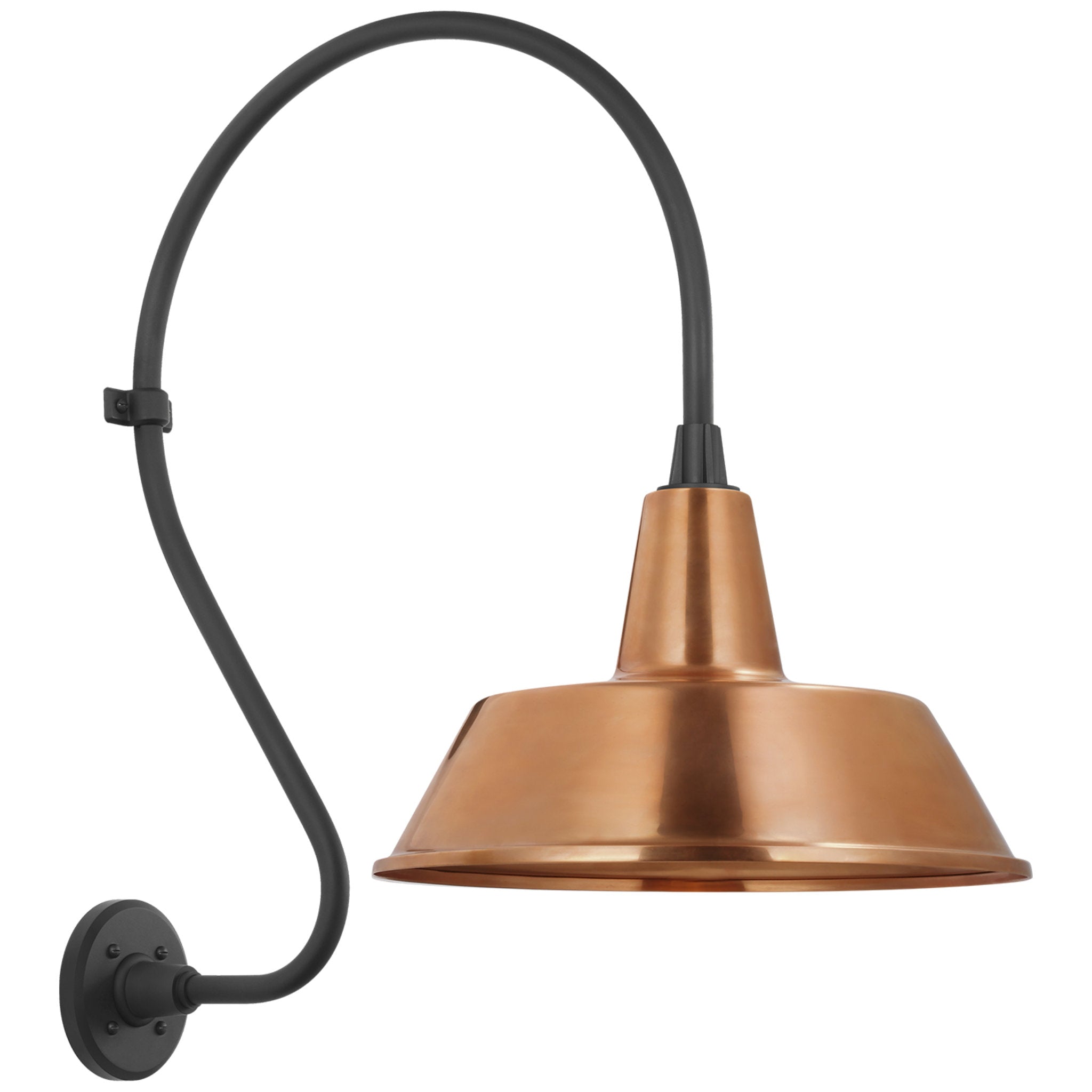 Thomas O'Brien Academy 18" Larrabee Barn Light in Matte Black with 16" Soft Copper Bowers Shade Outdoor Lighting W16" x H27"