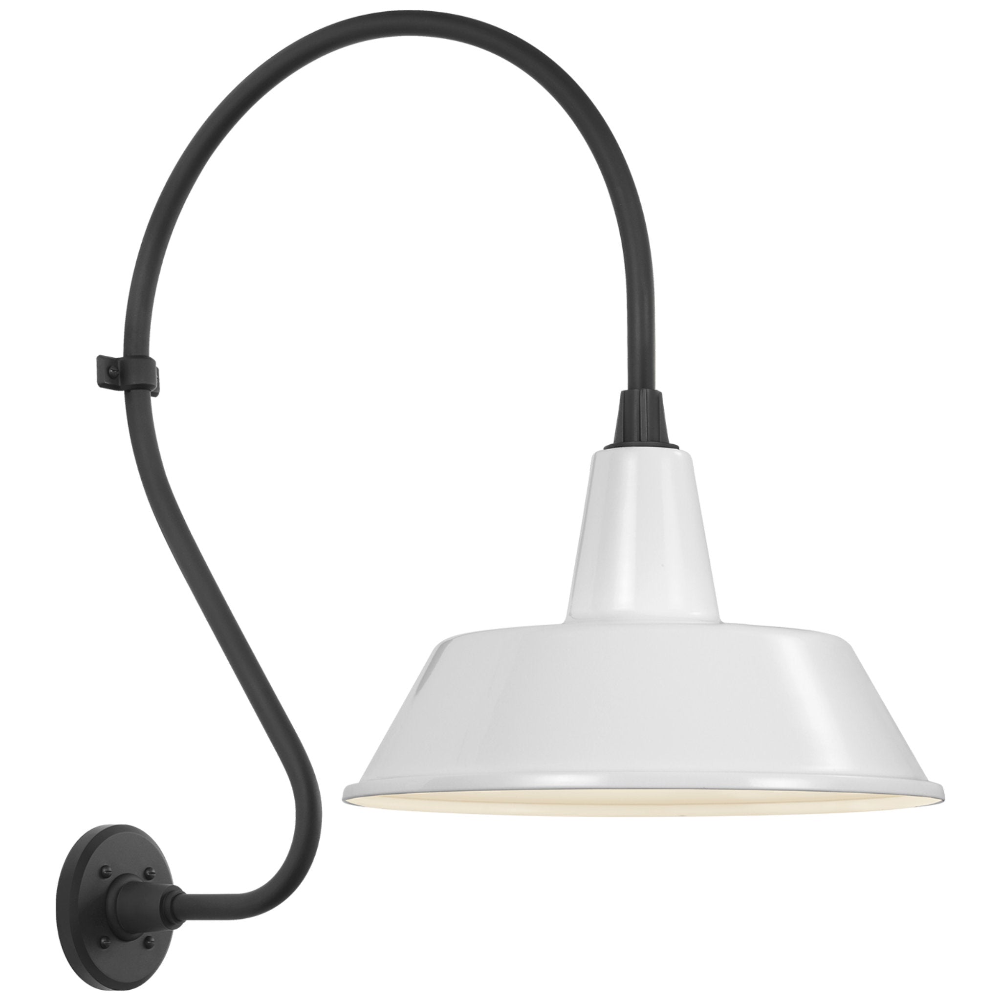 Thomas O'Brien Academy 18" Larrabee Barn Light in Matte Black with 16" White Bowers Shade Outdoor Lighting W16" x H27"