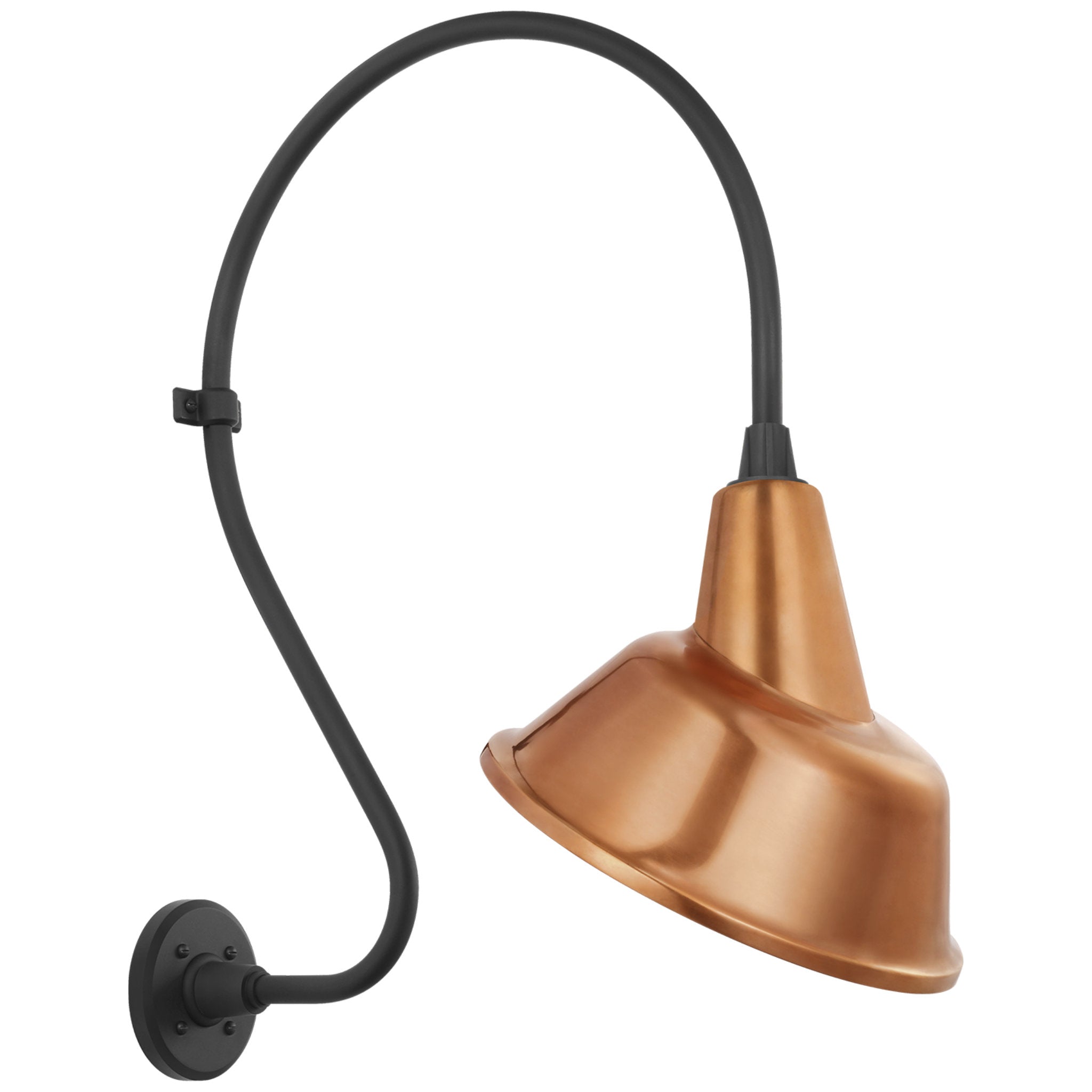 Thomas O'Brien Academy 18" Larrabee Barn Light in Matte Black with 12.5" Soft Copper Tilted Bowers Shade Outdoor Lighting W12.5" x H27"