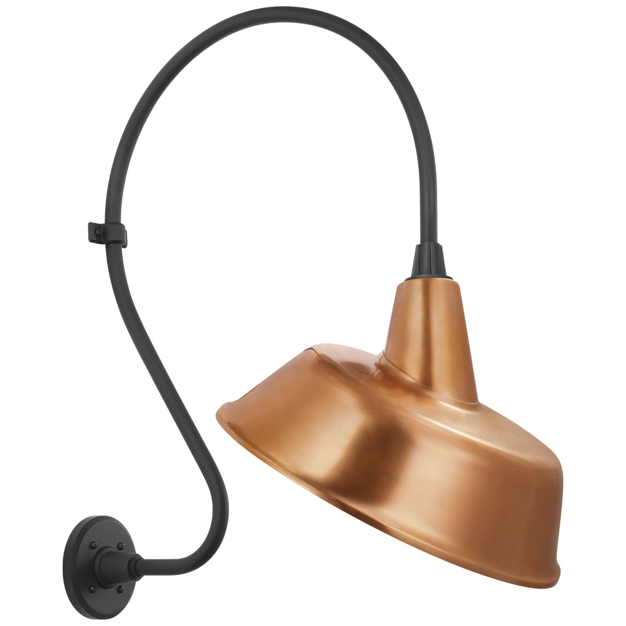 Thomas O'Brien Academy 18" Larrabee Barn Light in Matte Black with 16" Soft Copper Tilted Bowers Shade Outdoor Lighting W16" x H27"