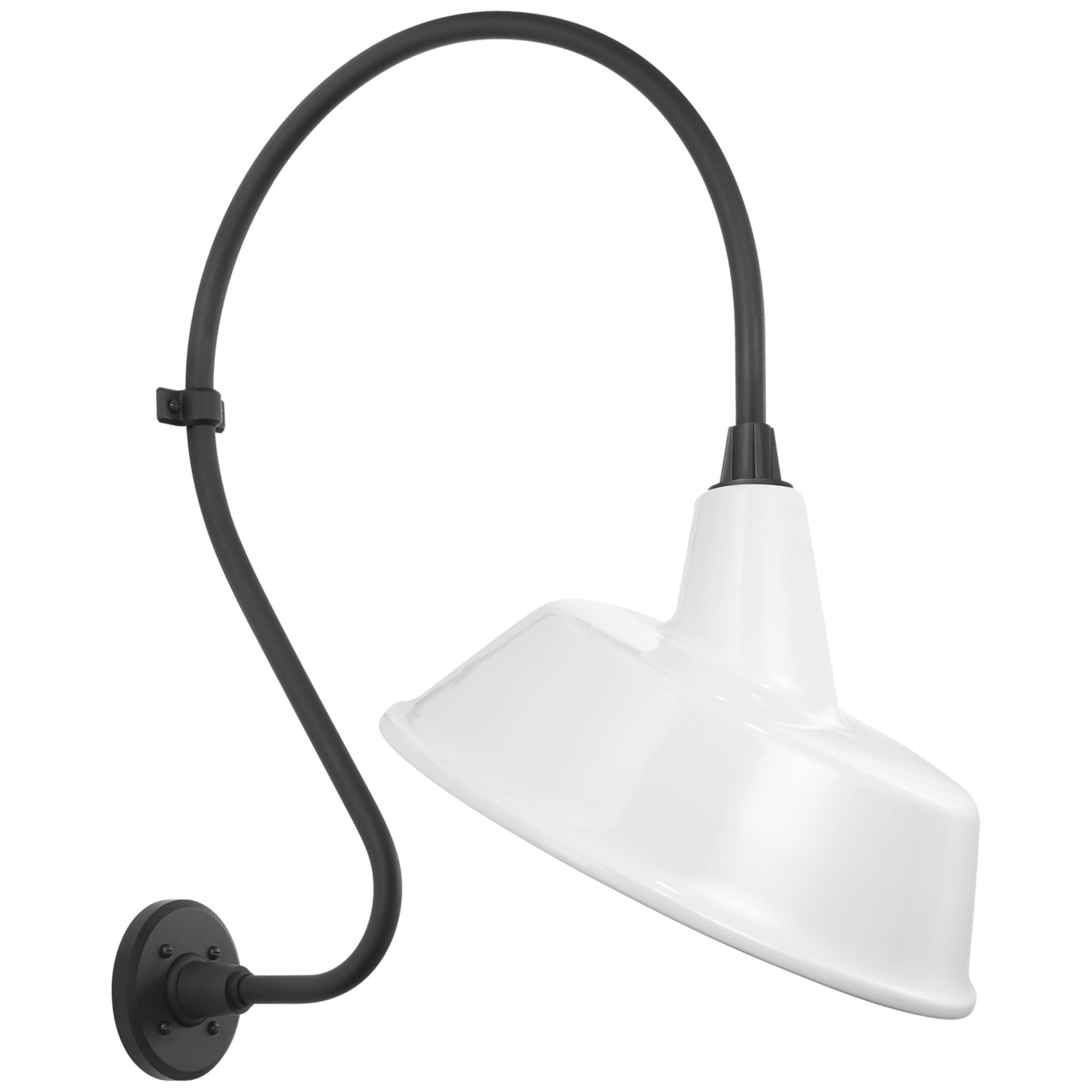 Thomas O'Brien Academy 18" Larrabee Barn Light in Matte Black with 16" White Tilted Bowers Shade Outdoor Lighting W16" x H27"