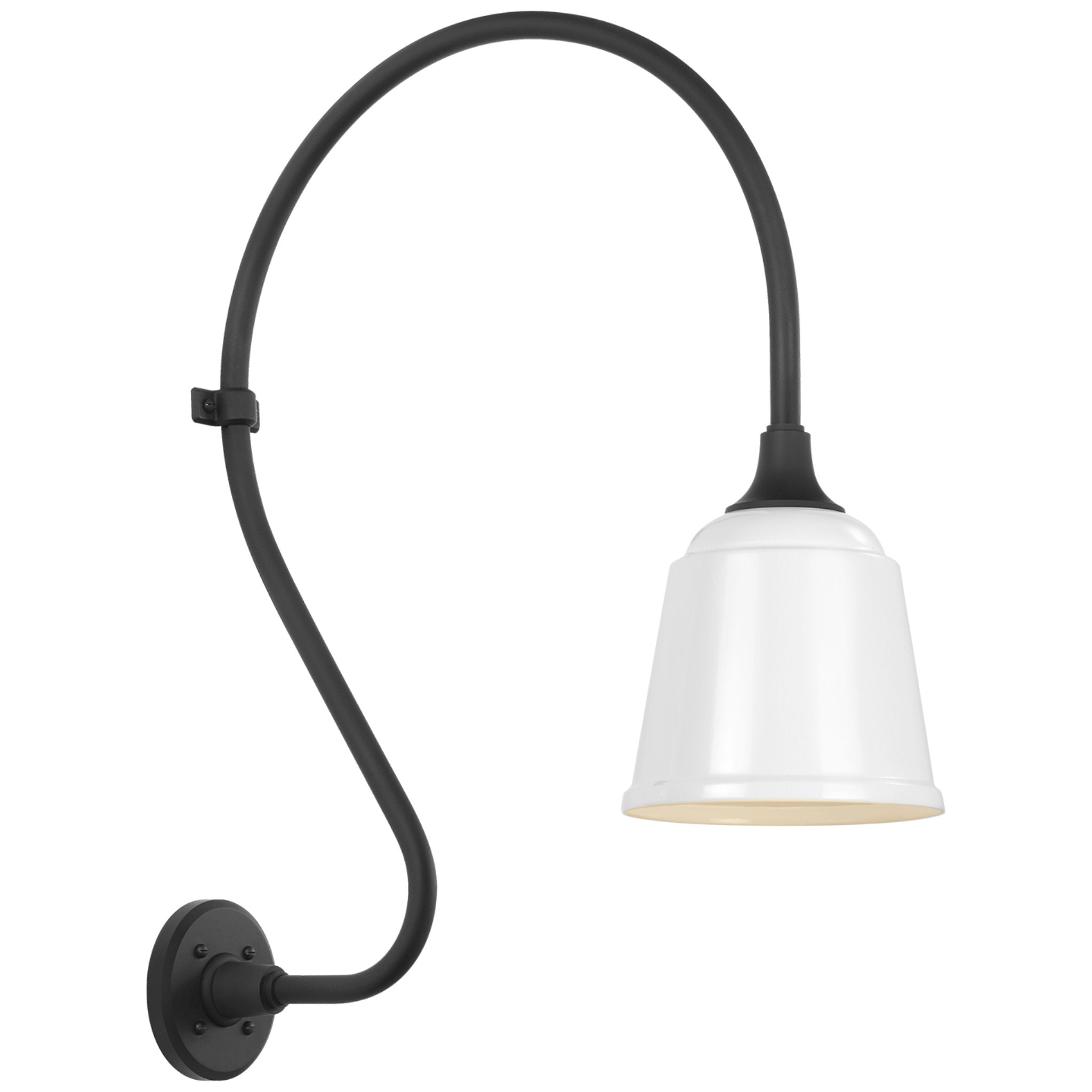 Thomas O'Brien Academy 18" Larrabee Barn Light in Matte Black with 8" White Rockhouse Shade Outdoor Lighting W8" x H27"