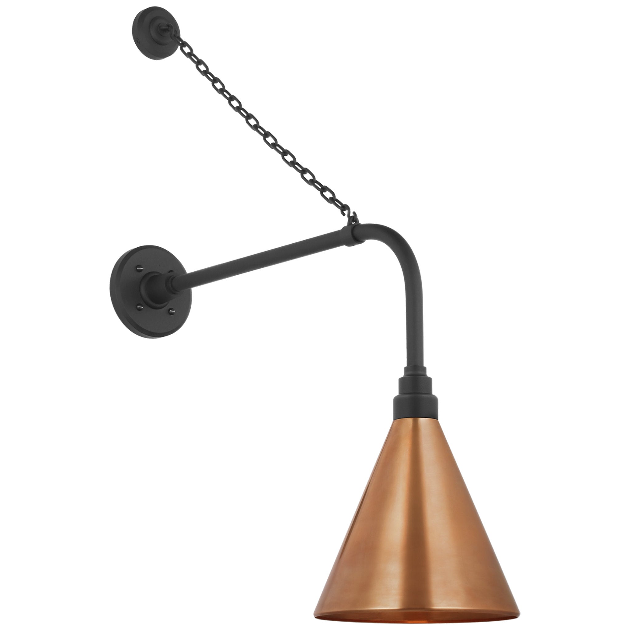 Thomas O'Brien Academy 20" Anchored Rex Barn Light in Matte Black with 9" Soft Copper Conical Savannah Shade Outdoor Lighting W9" x H32.75"