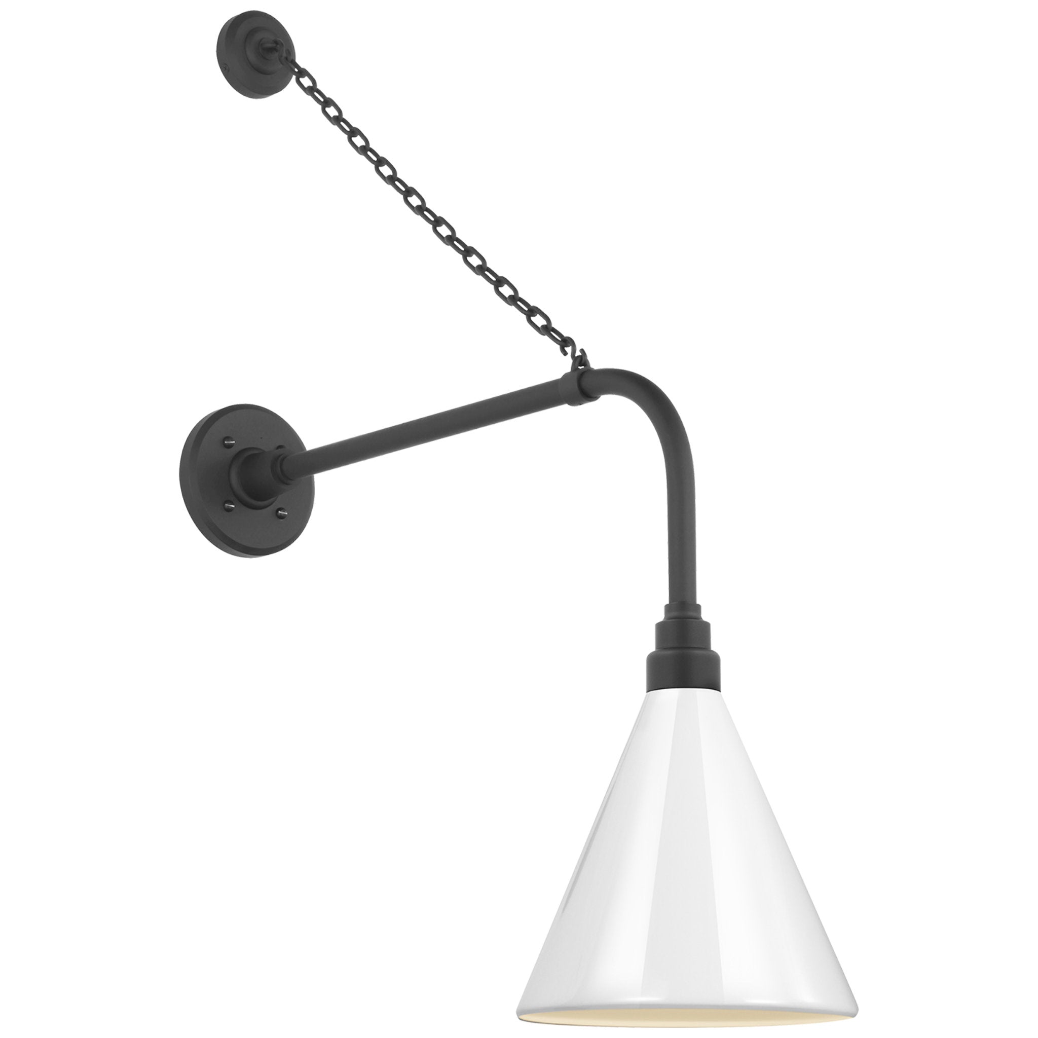 Thomas O'Brien Academy 20" Anchored Rex Barn Light in Matte Black with 9" White Conical Savannah Shade Outdoor Lighting W9" x H32.75"