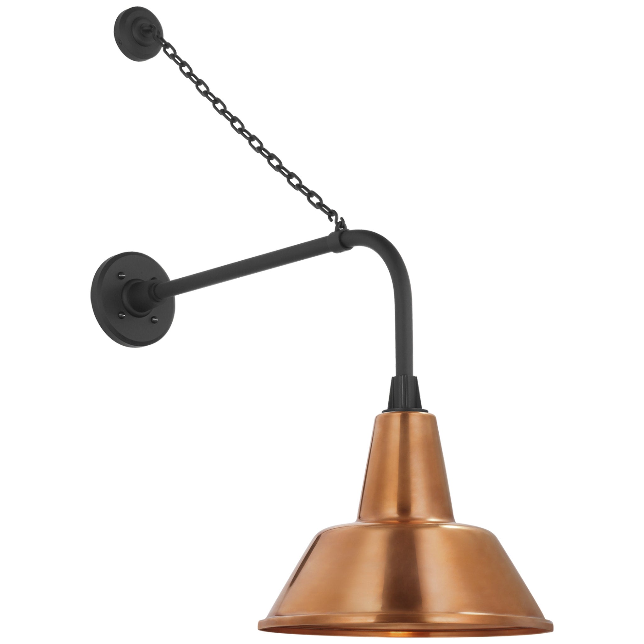 Thomas O'Brien Academy 20" Anchored Rex Barn Light in Matte Black with 12.5" Soft Copper Bowers Shade Outdoor Lighting W12.5" x H32.5"