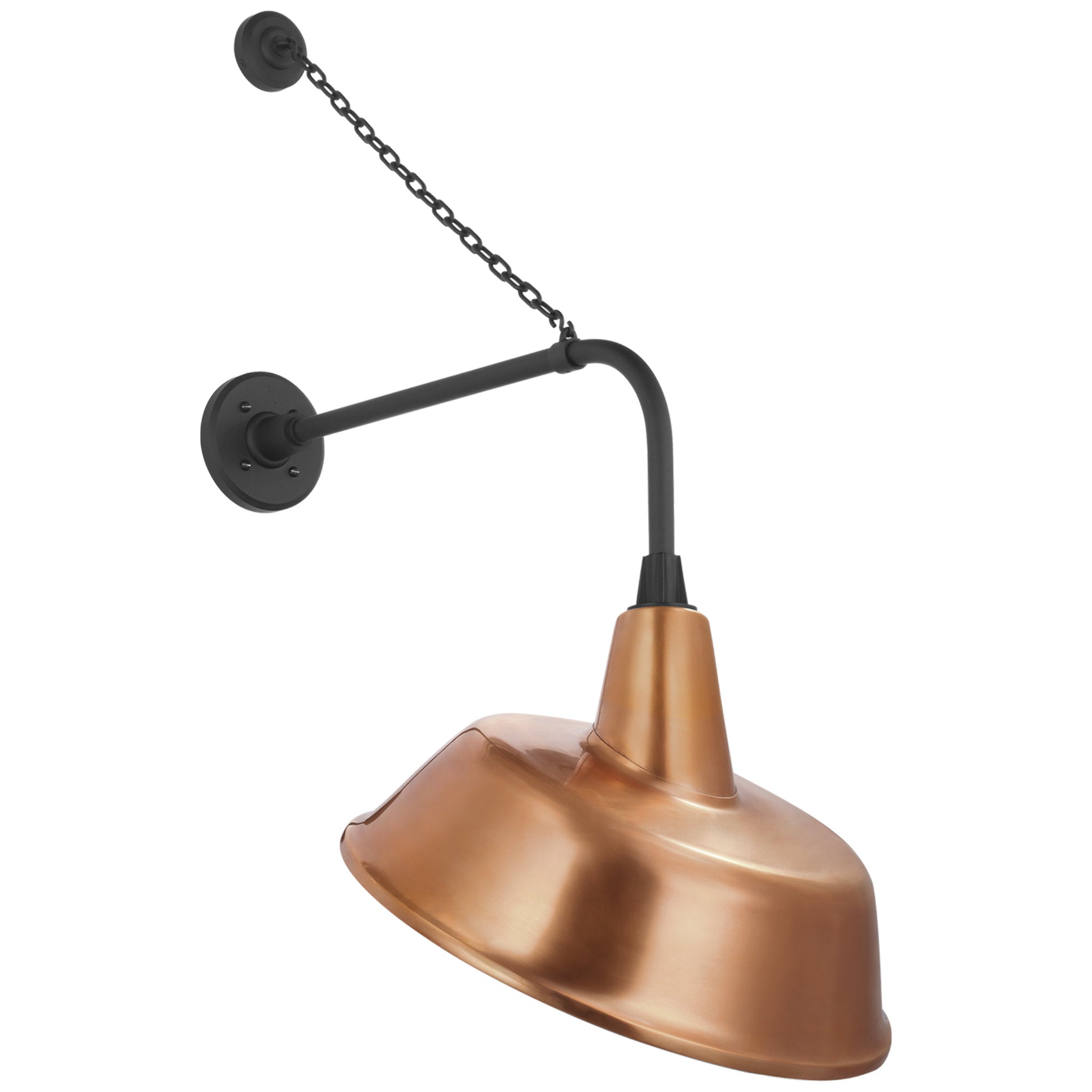 Thomas O'Brien Academy 20" Anchored Rex Barn Light in Matte Black with 16" Soft Copper Tilted Bowers Shade Outdoor Lighting W16" x H36.5"