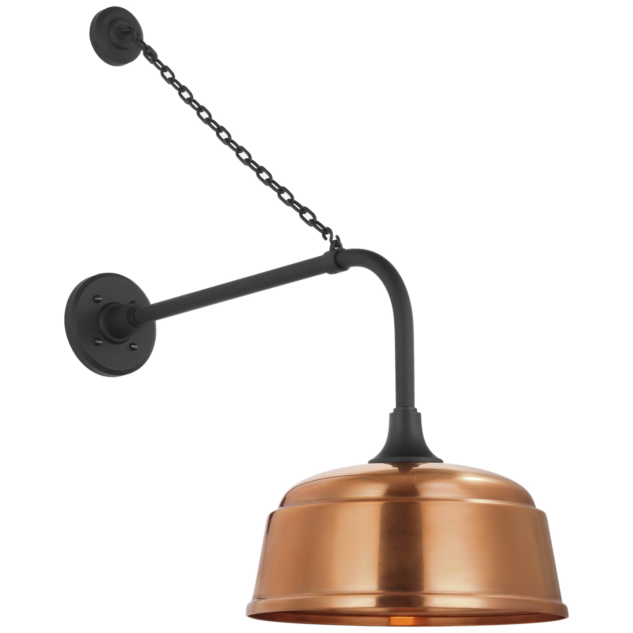 Thomas O'Brien Academy 20" Anchored Rex Barn Light in Matte Black with 12.5" Soft Copper Rockhouse Shade Outdoor Lighting W12.5" x H30"
