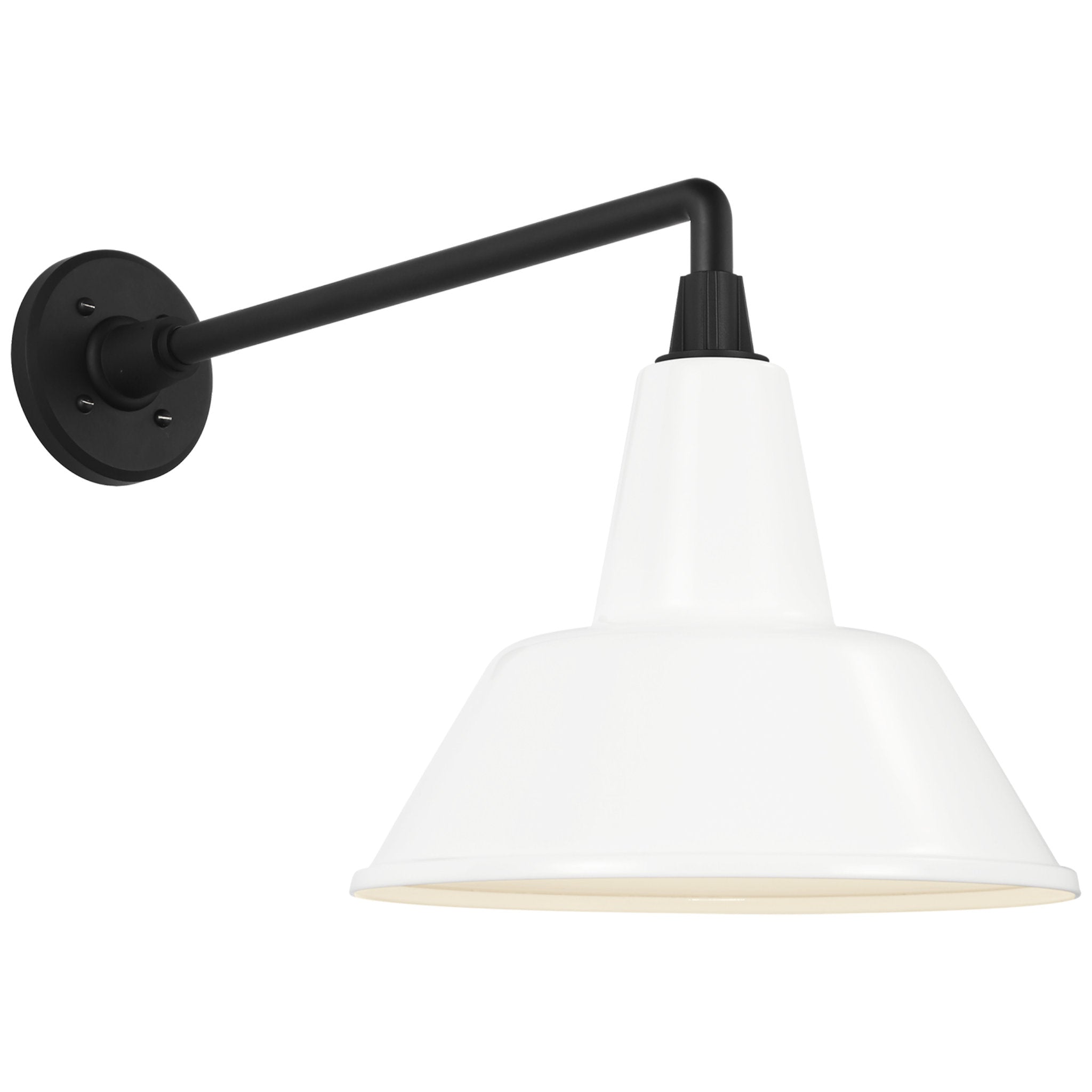 Thomas O'Brien Academy 17.5" Mack Barn Light in Matte Black with 12.5" White Bowers Shade Outdoor Lighting W12.5" x H14.5"
