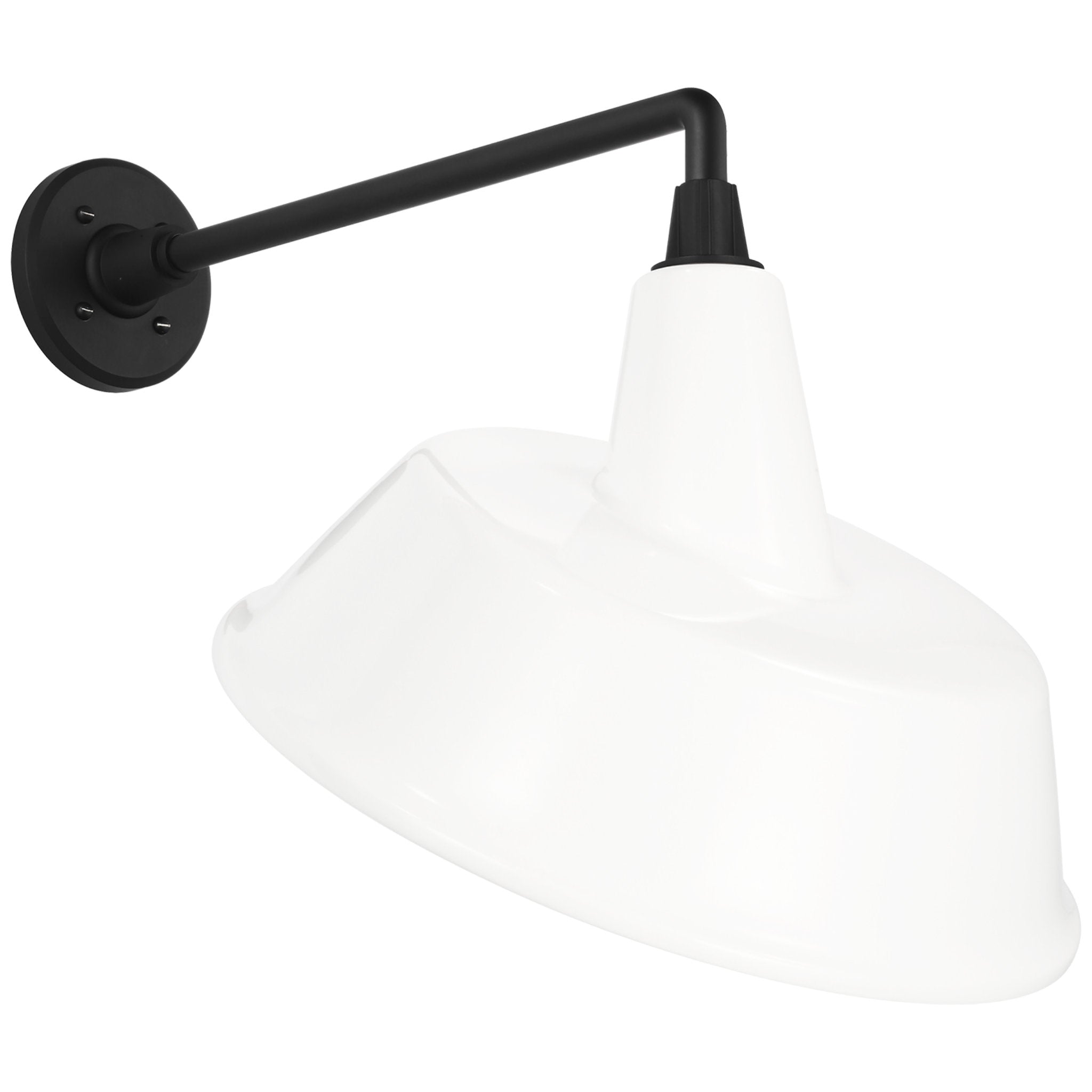 Thomas O'Brien Academy 17.5" Mack Barn Light in Matte Black with 16" White Tilted Bowers Shade Outdoor Lighting W16" x H18.5"
