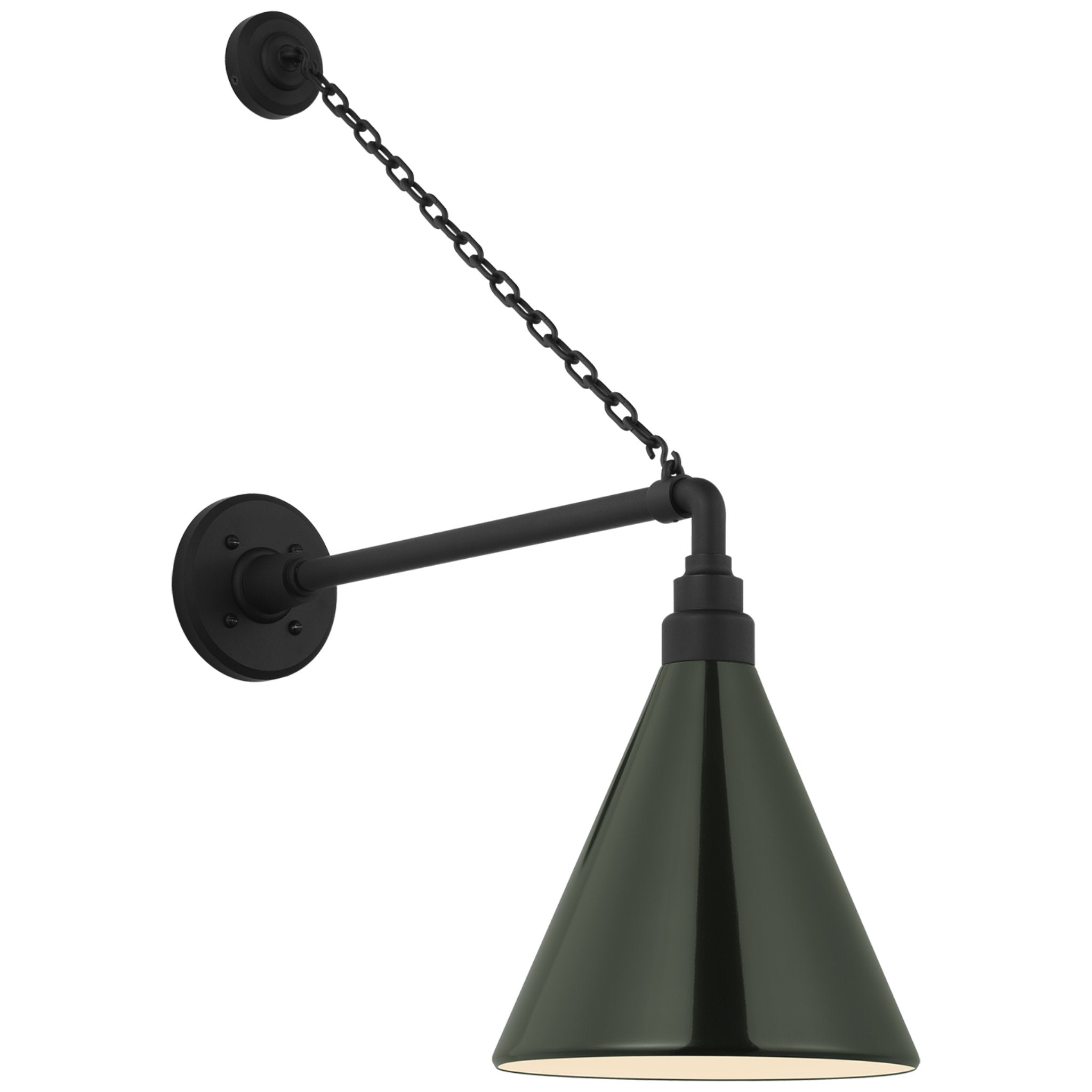 Thomas O'Brien Academy 17.5" Anchored Mack Barn Light in Matte Black with 9" Green Conical Savannah Shade Outdoor Lighting W9" x H27.5"