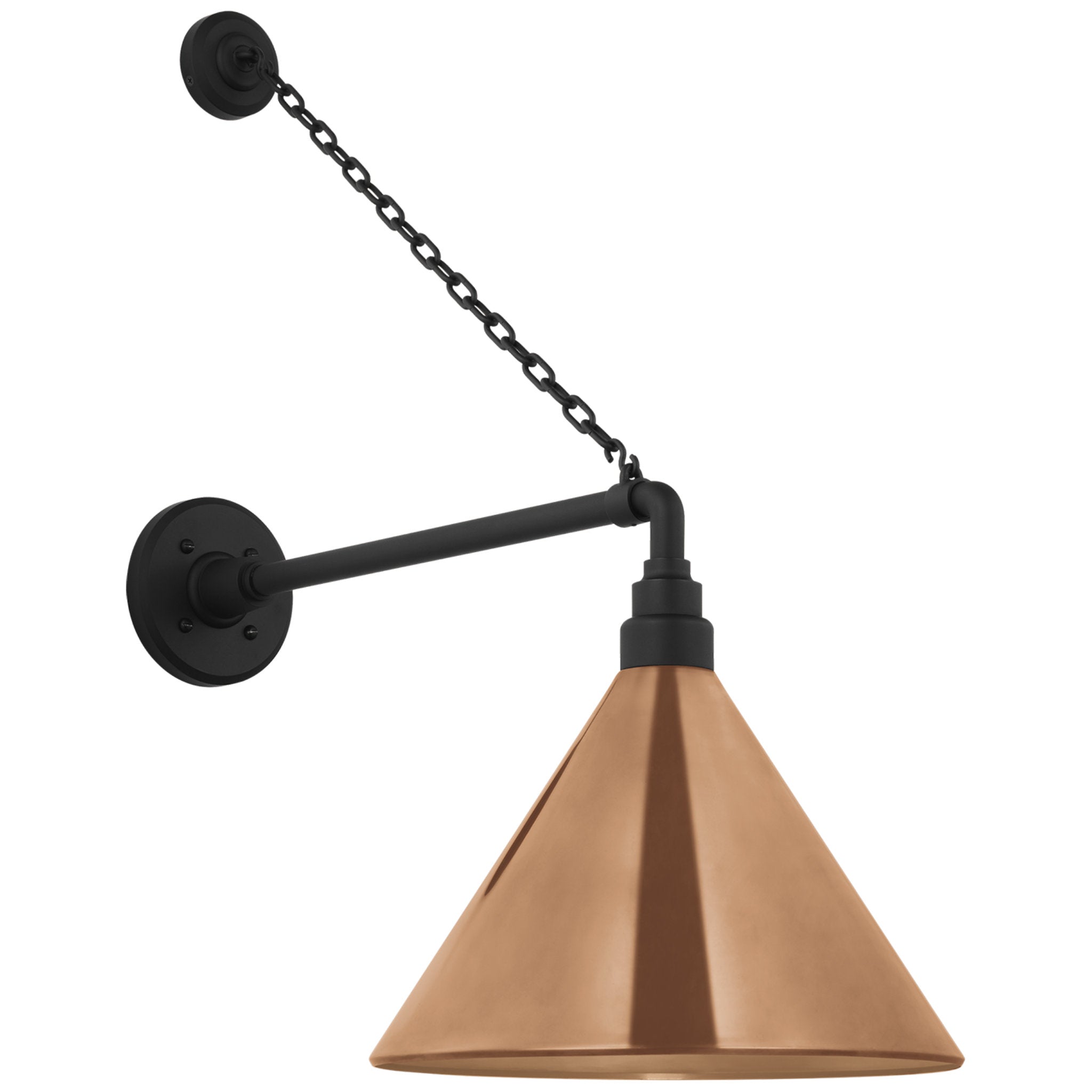 Thomas O'Brien Academy 17.5" Anchored Mack Barn Light in Matte Black with 12.5" Soft Copper Conical Savannah Shade Outdoor Lighting W12.5" x H27.5"