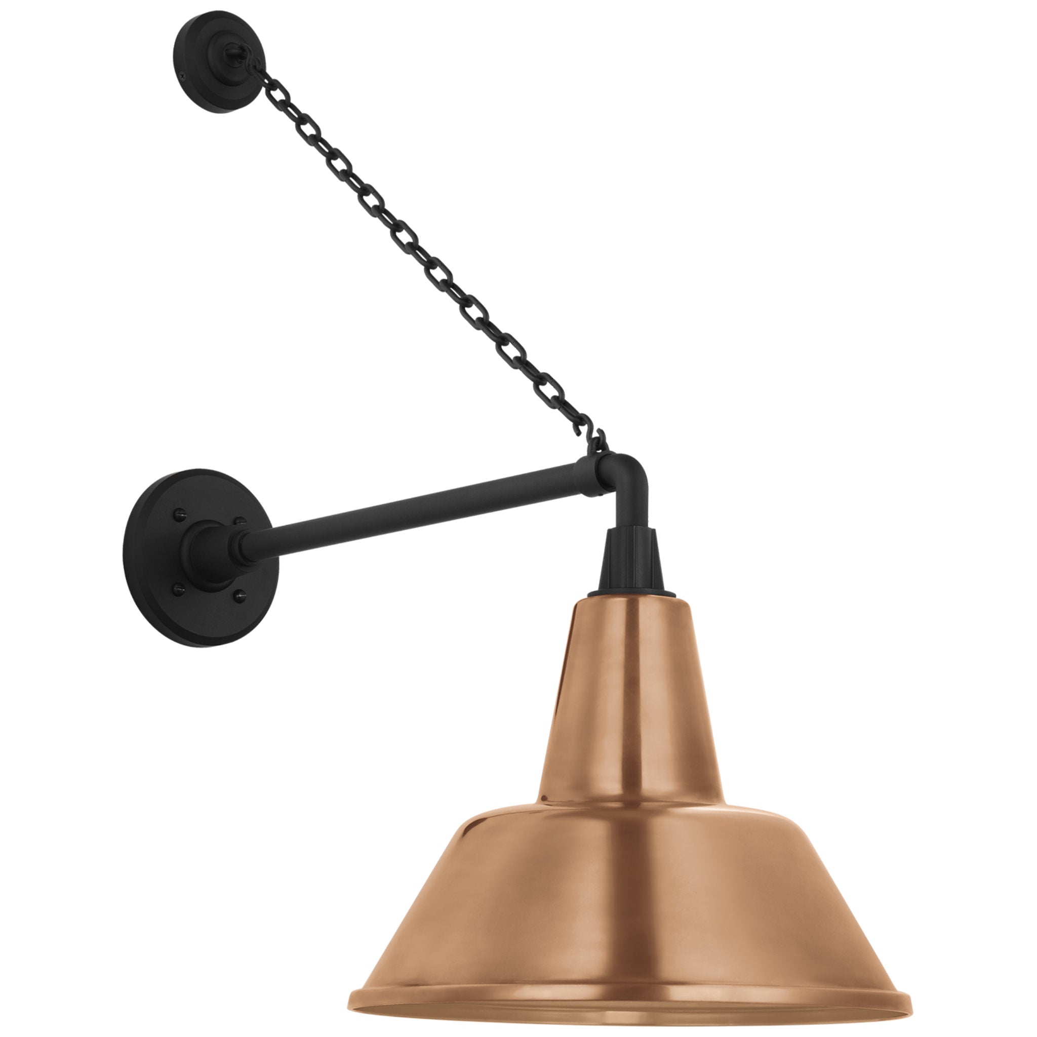 Thomas O'Brien Academy 17.5" Anchored Mack Barn Light in Matte Black with 12.5" Soft Copper Bowers Shade Outdoor Lighting W12.5" x H27.5"