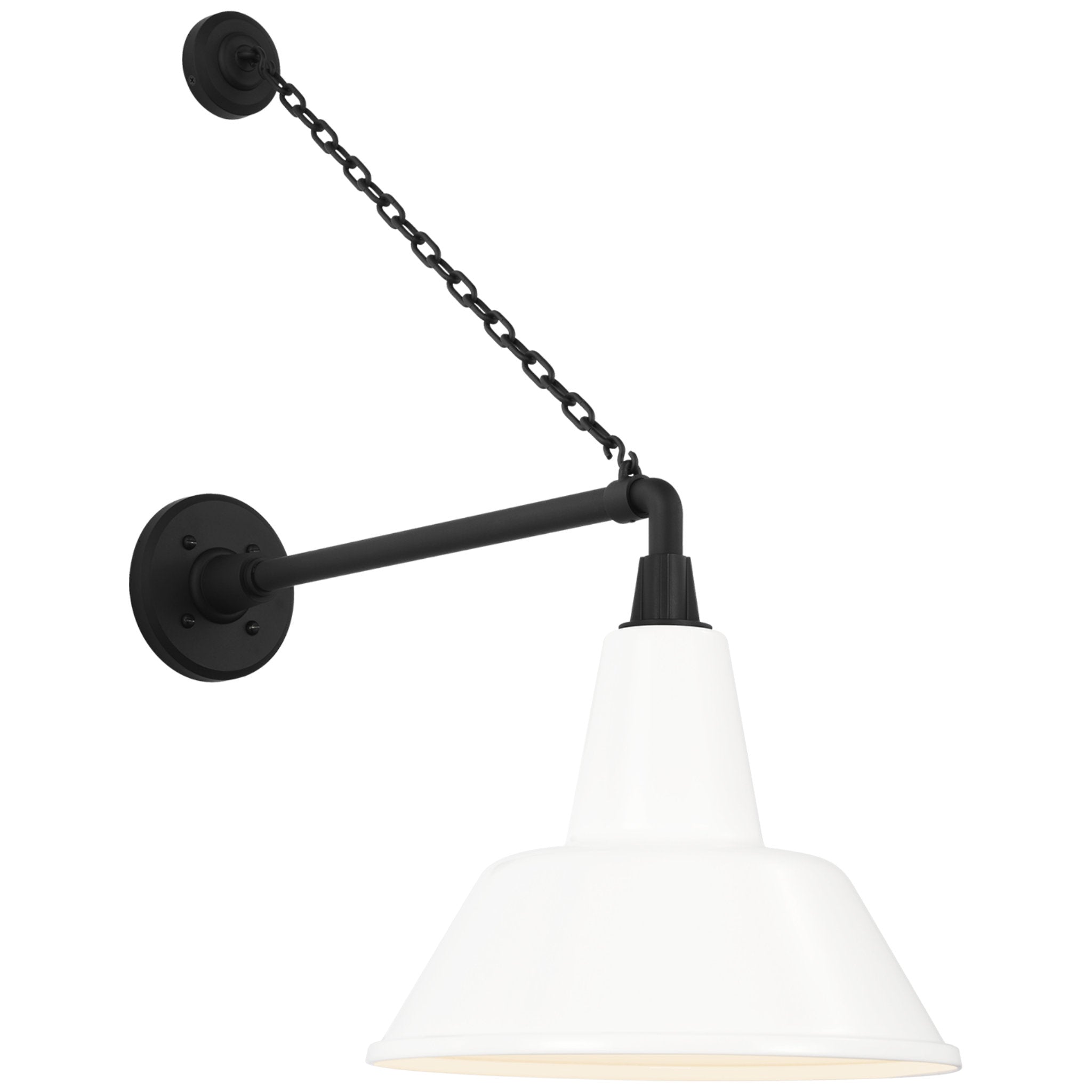 Thomas O'Brien Academy 17.5" Anchored Mack Barn Light in Matte Black with 12.5" White Bowers Shade Outdoor Lighting W12.5" x H27.5"