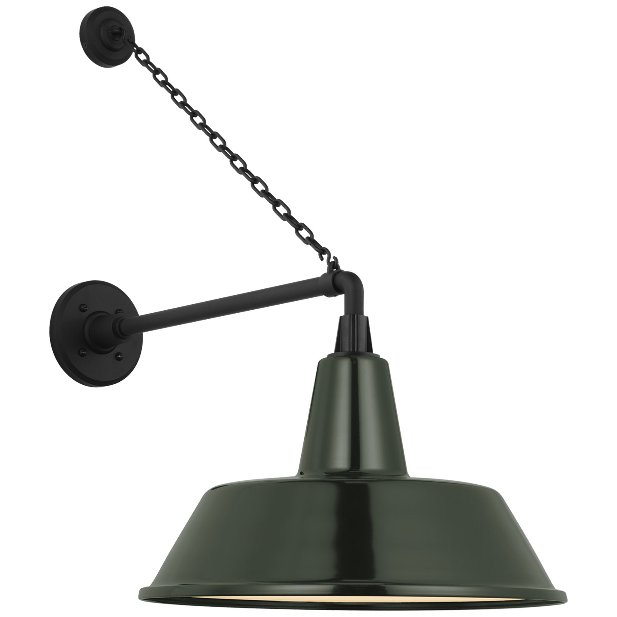 Thomas O'Brien Academy 17.5" Anchored Mack Barn Light in Matte Black with 16" Green Bowers Shade Outdoor Lighting W16" x H27.5"