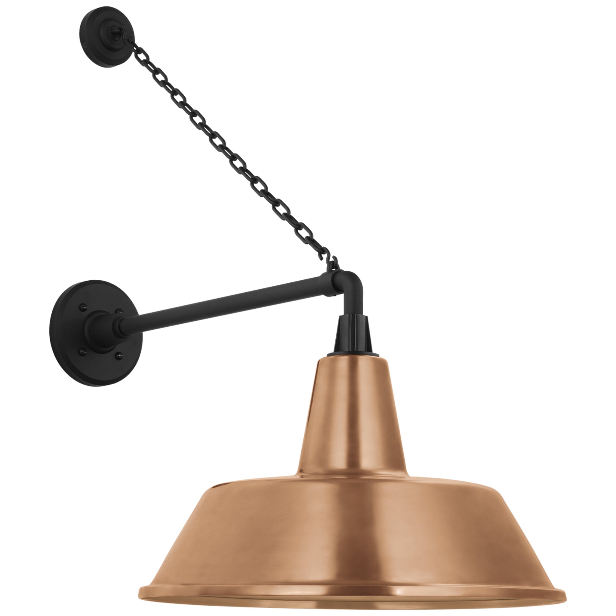 Thomas O'Brien Academy 17.5" Anchored Mack Barn Light in Matte Black with 16" Soft Copper Bowers Shade Outdoor Lighting W16" x H27.5"