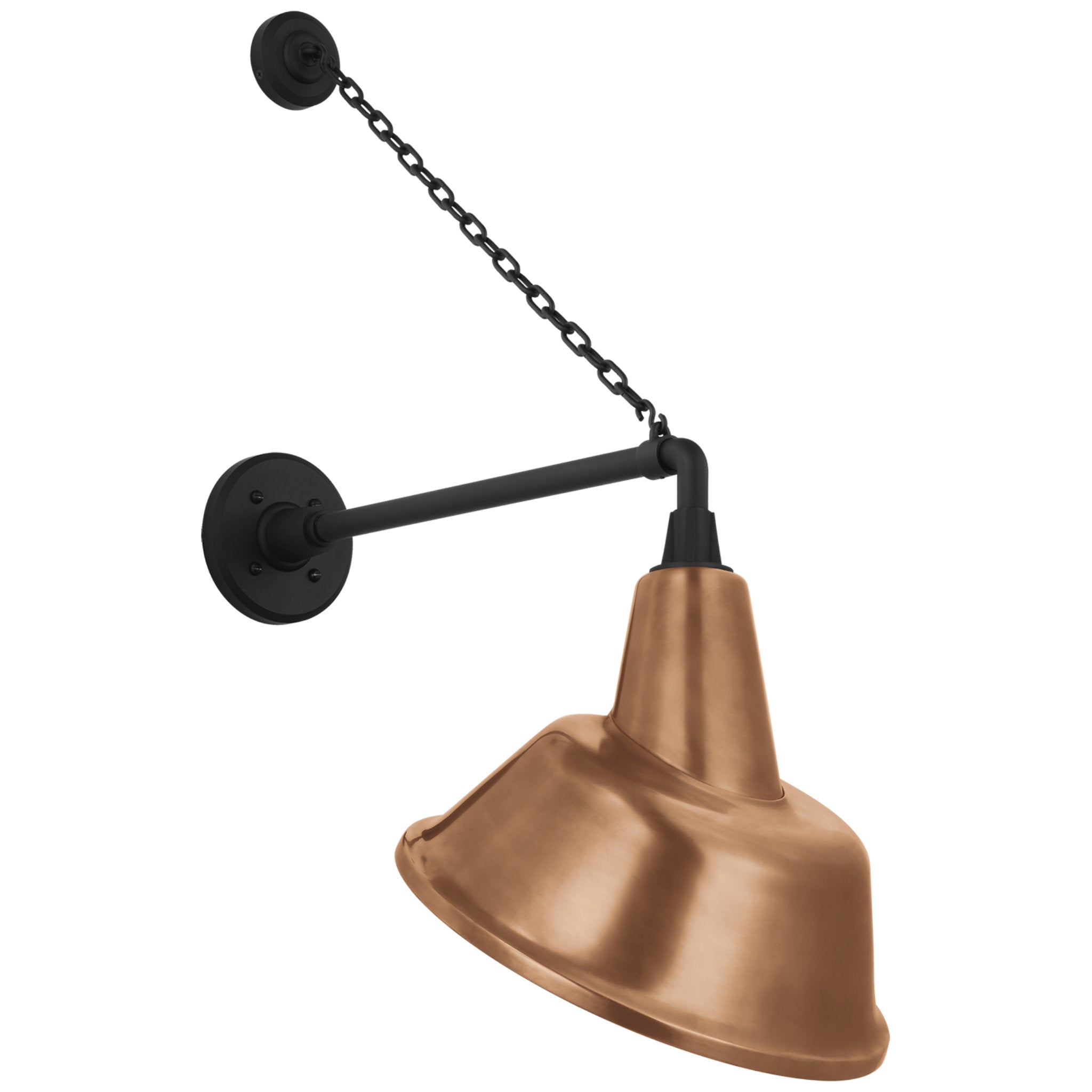 Thomas O'Brien Academy 17.5" Anchored Mack Barn Light in Matte Black with 12.5" Soft Copper Tilted Bowers Shade Outdoor Lighting W12.5" x H30.5"