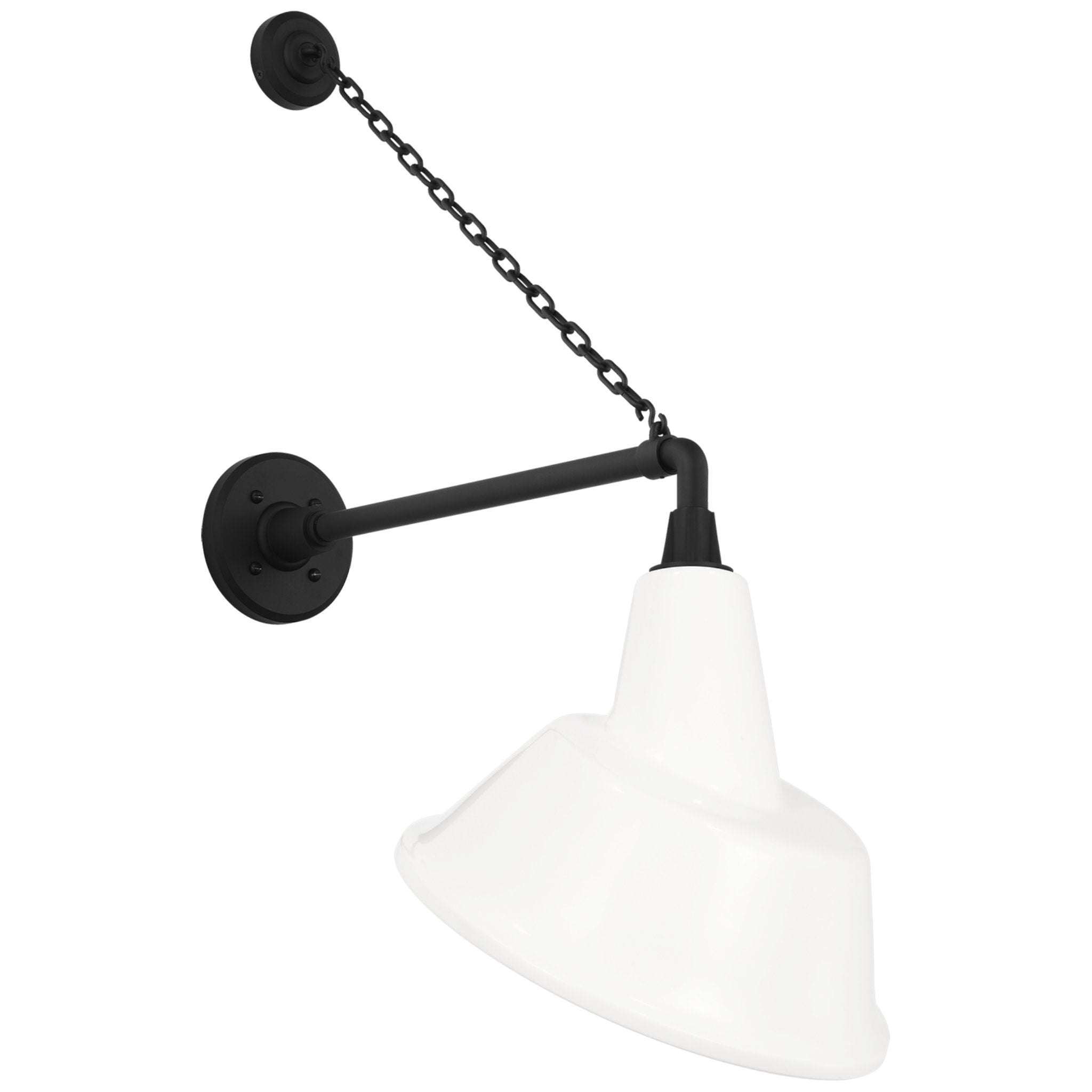 Thomas O'Brien Academy 17.5" Anchored Mack Barn Light in Matte Black with 12.5" White Tilted Bowers Shade Outdoor Lighting W12.5" x H30.5"