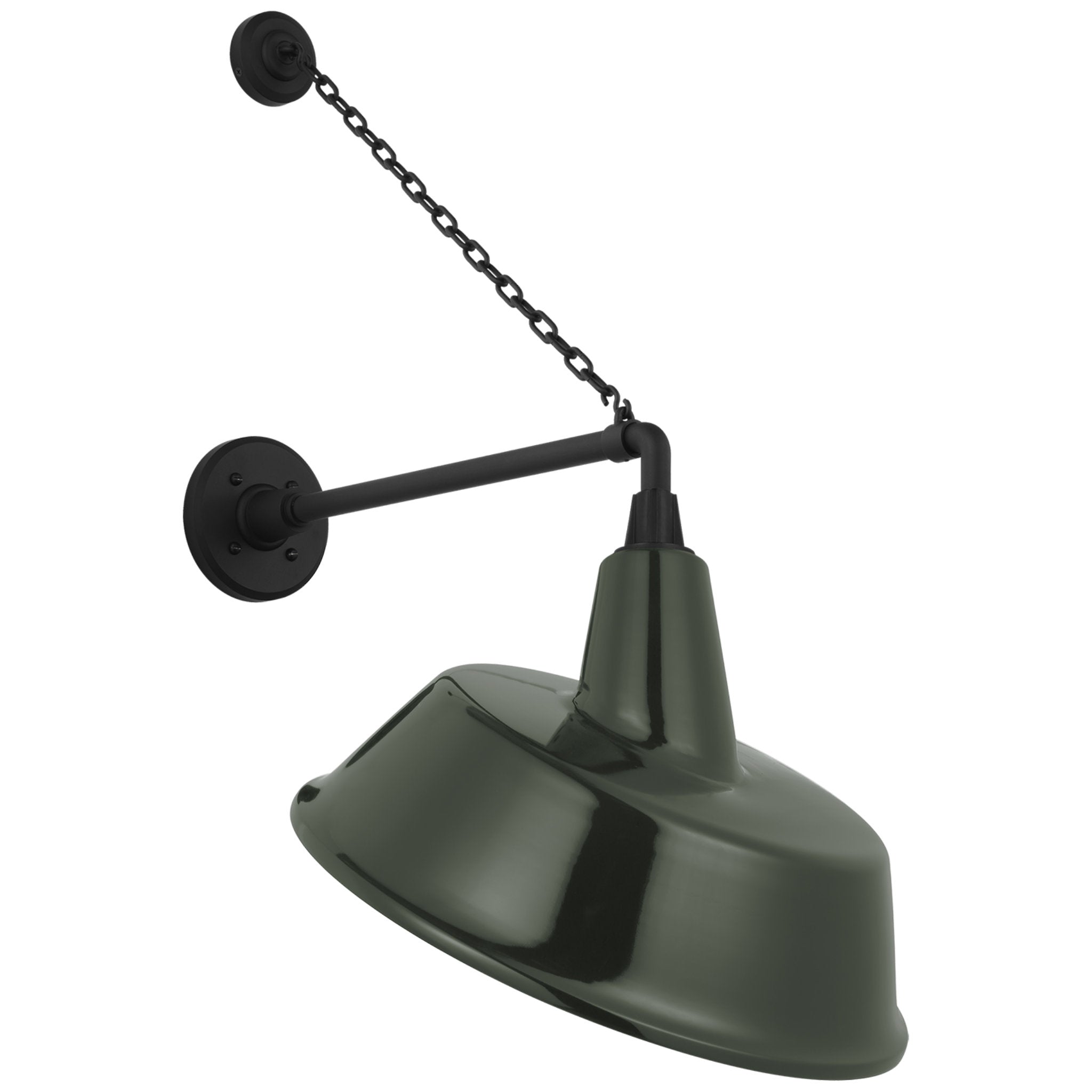 Thomas O'Brien Academy 17.5" Anchored Mack Barn Light in Matte Black with 16" Green Tilted Bowers Shade Outdoor Lighting W16" x H31.5"
