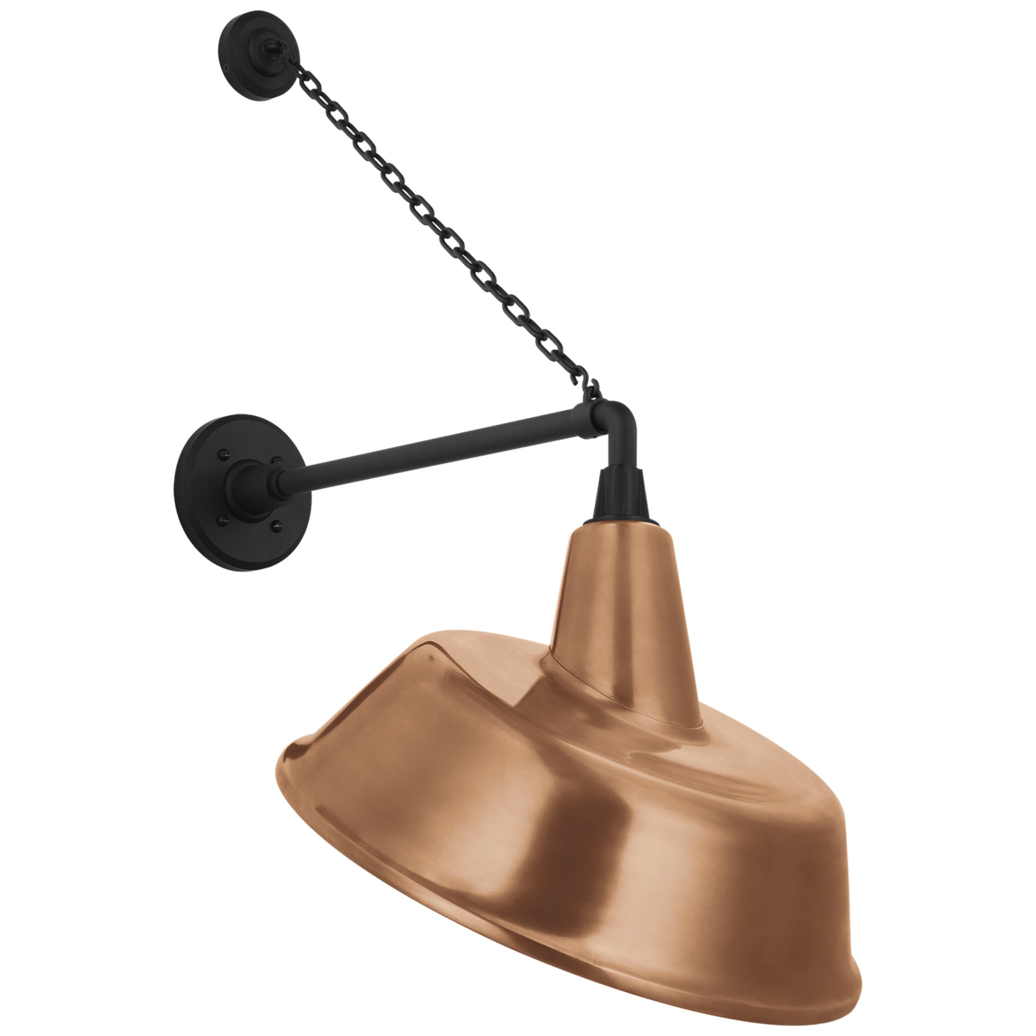 Thomas O'Brien Academy 17.5" Anchored Mack Barn Light in Matte Black with 16" Soft Copper Tilted Bowers Shade Outdoor Lighting W16" x H31.5"