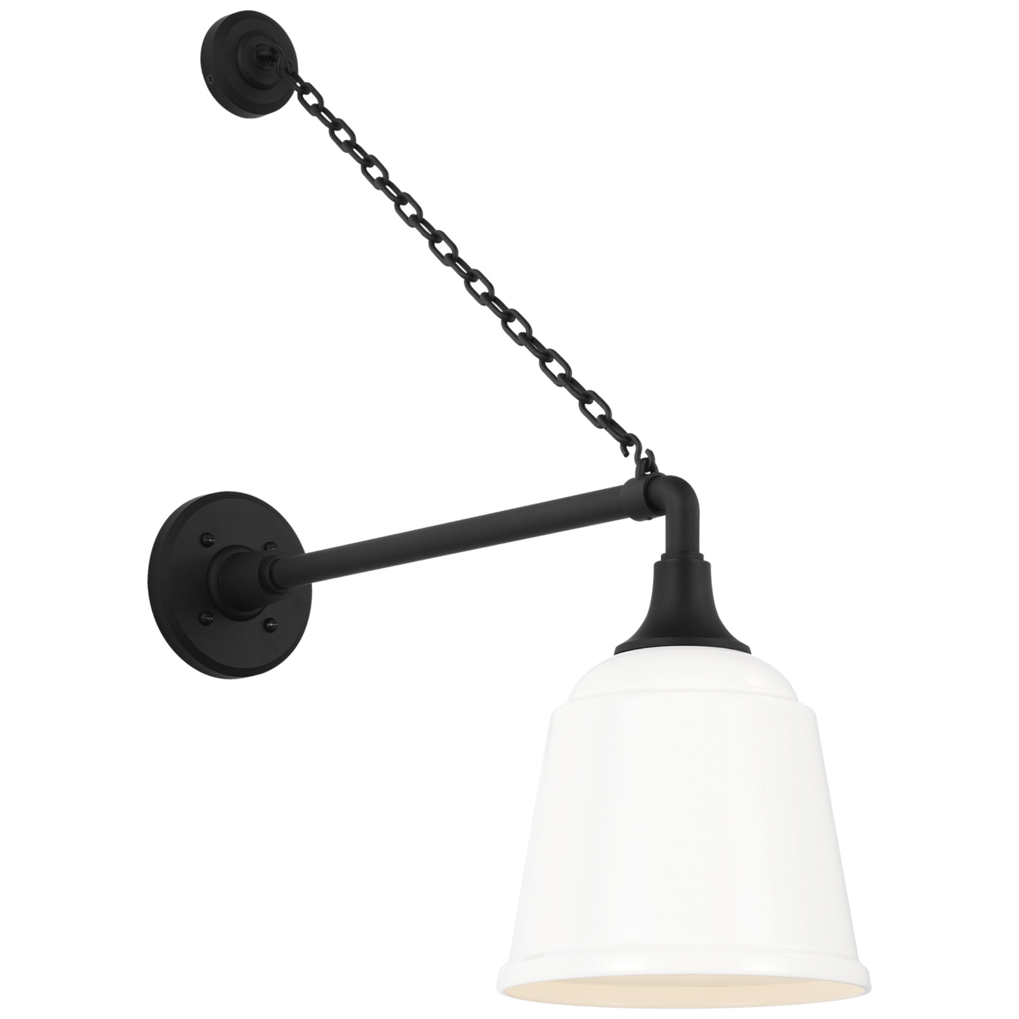 Thomas O'Brien Academy 17.5" Anchored Mack Barn Light in Matte Black with 8" White Rockhouse Shade Outdoor Lighting W8" x H26.25"